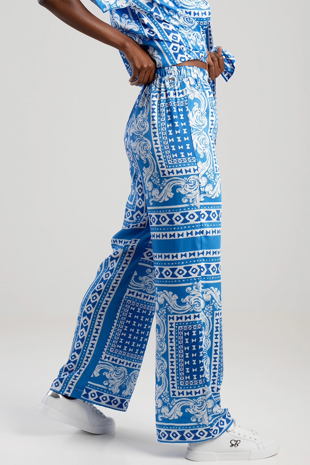 Elasticated Waist Wide Leg Pants - Blue Flexible Design Minimal Vibe