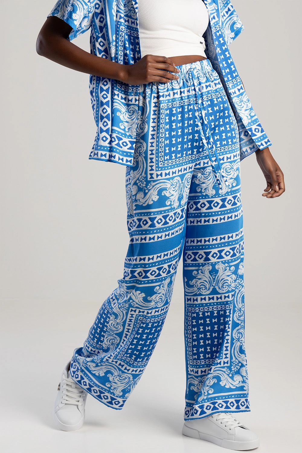 OdorResistantTreatment Elasticated Waist Wide Leg Pants - Blue