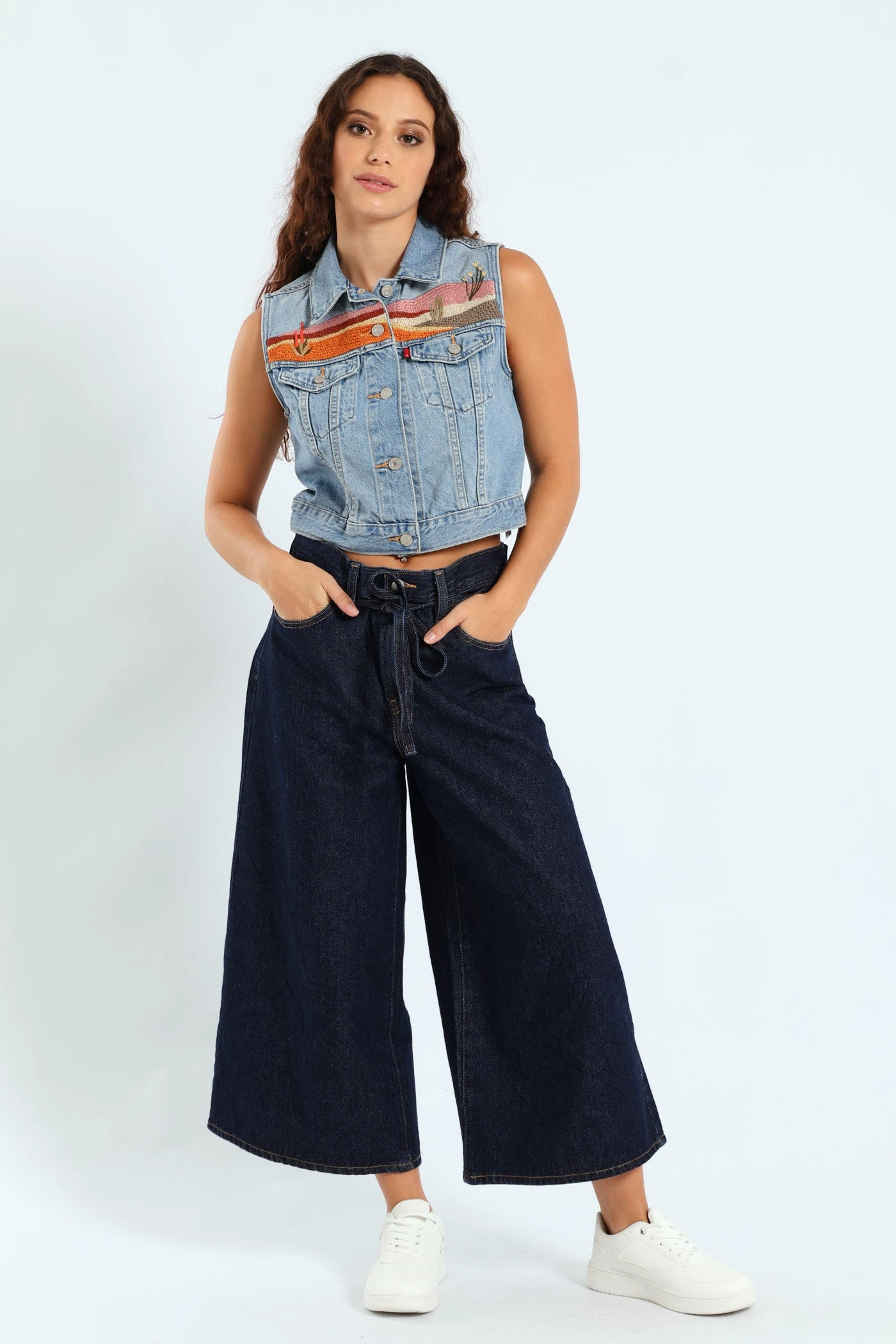 Embroidered Denim Vest - Blue Anti Static Inner Layer Pocket Placement