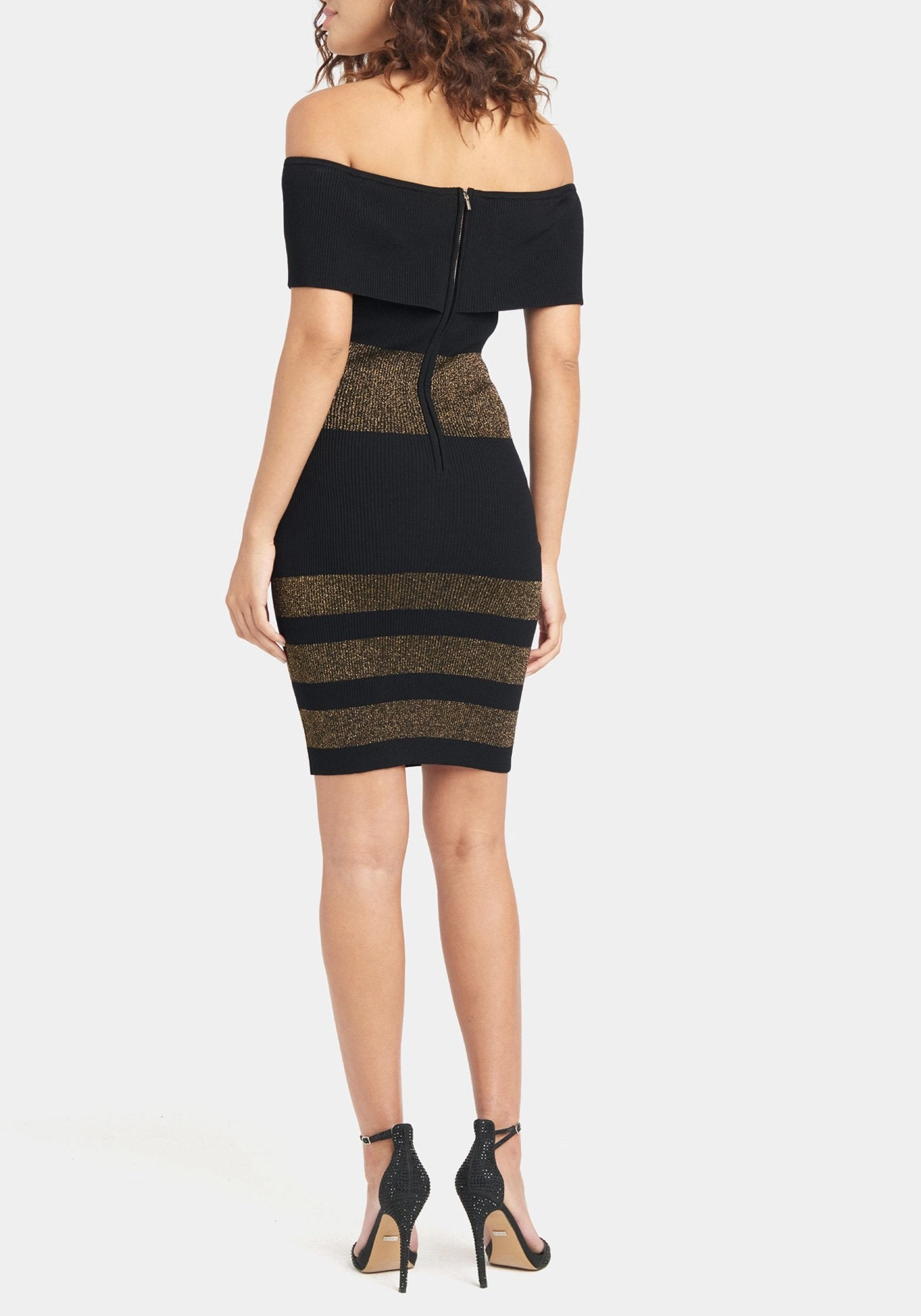 Cool Texture Airy Base Striped Off Shoulder Dress