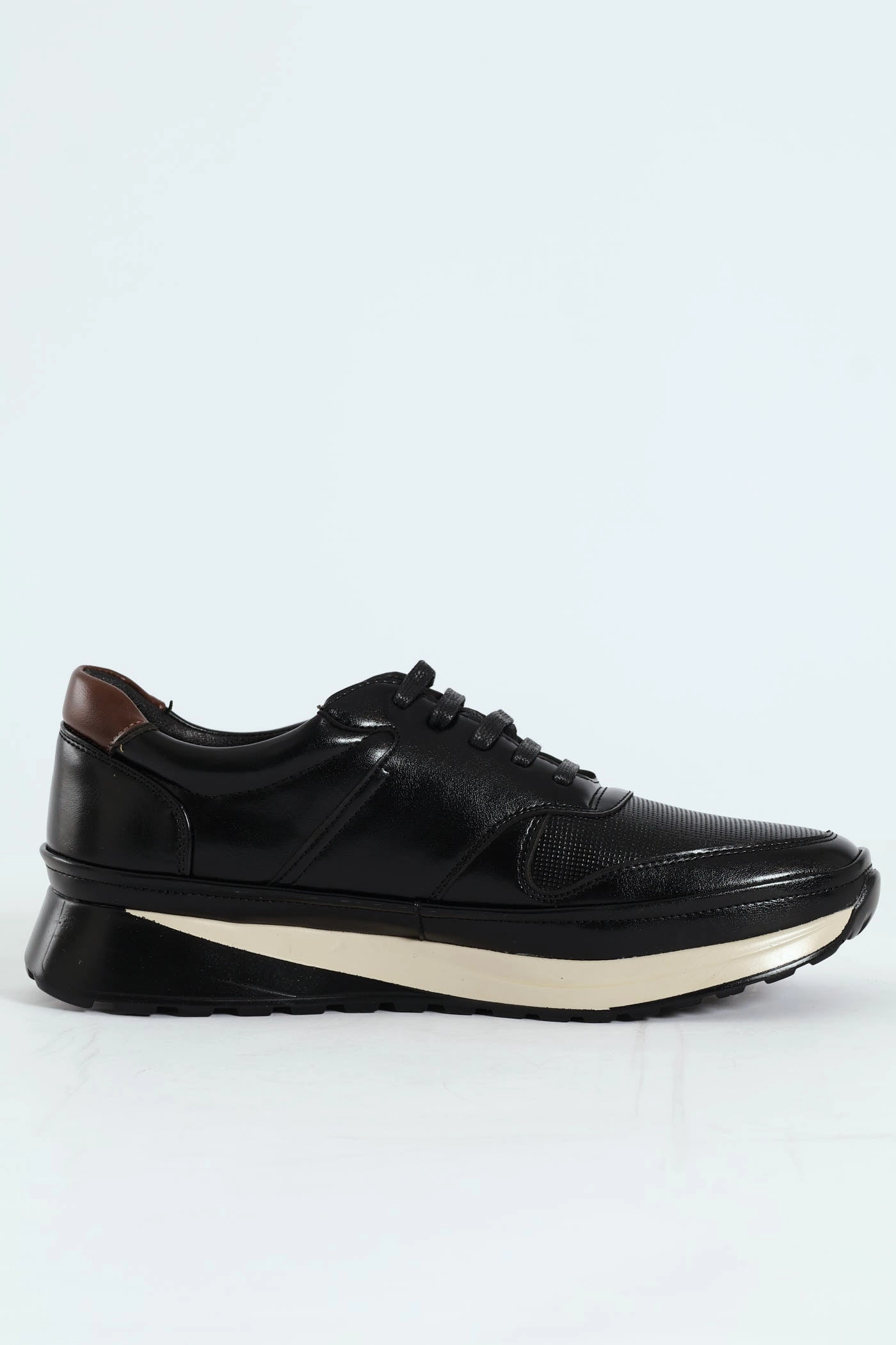 Comfy Footing Pin Punched Detail Panelled Smart Casual Shoe - Black