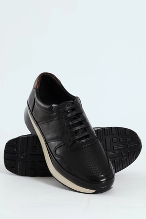Pin Punched Detail Panelled Smart Casual Shoe - Black Busy Office