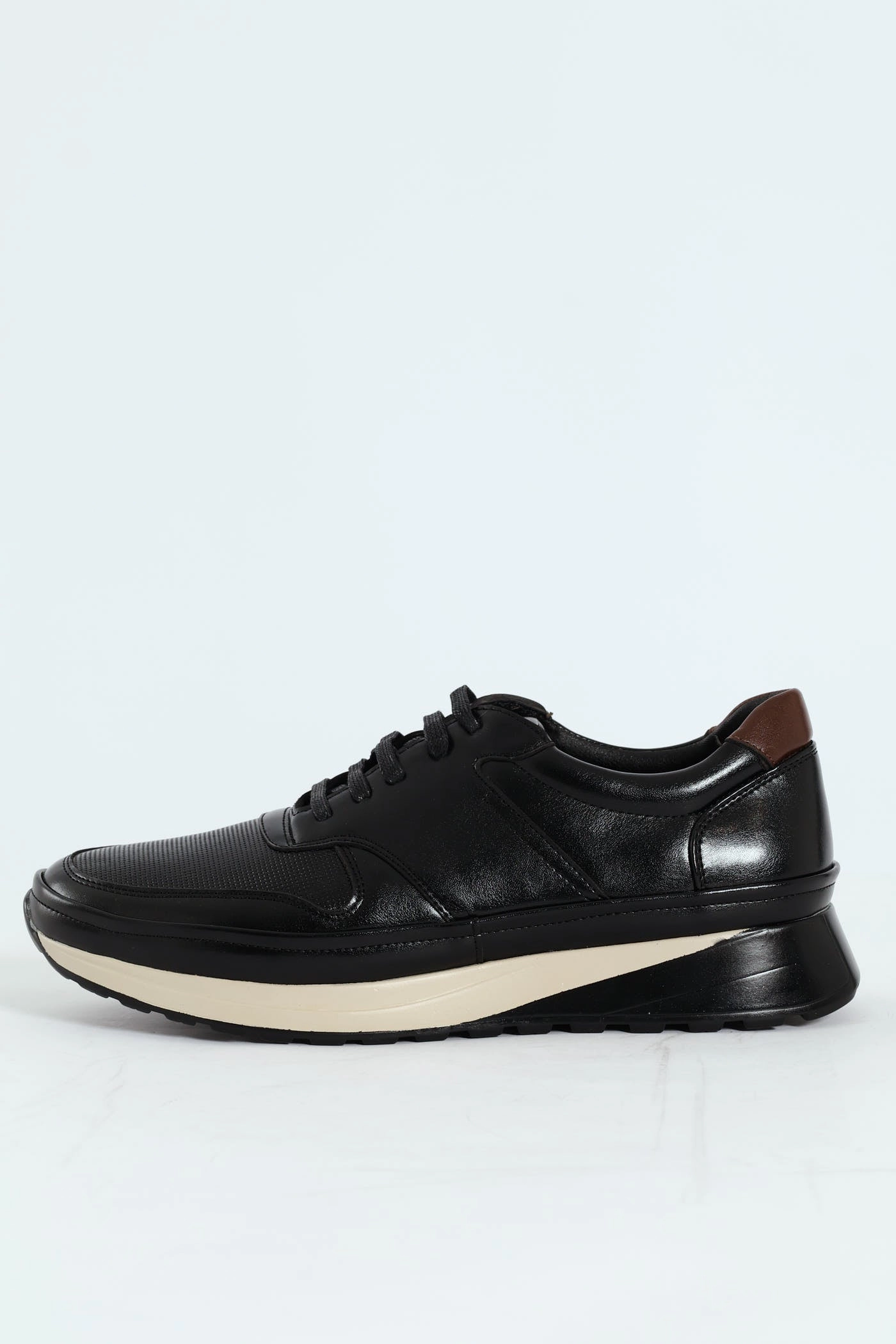 Pin Punched Detail Panelled Smart Casual Shoe - Black Comfort Padding Style Clean
