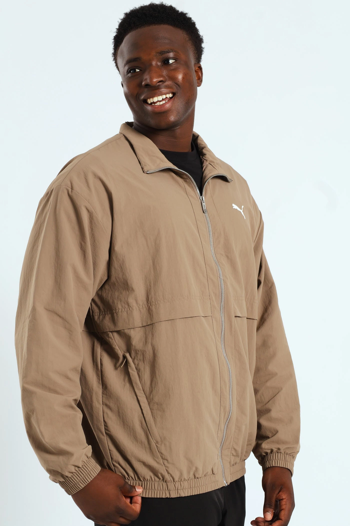 Subtle Design Detail Non Bulky Design Style Windbreaker - Khaki