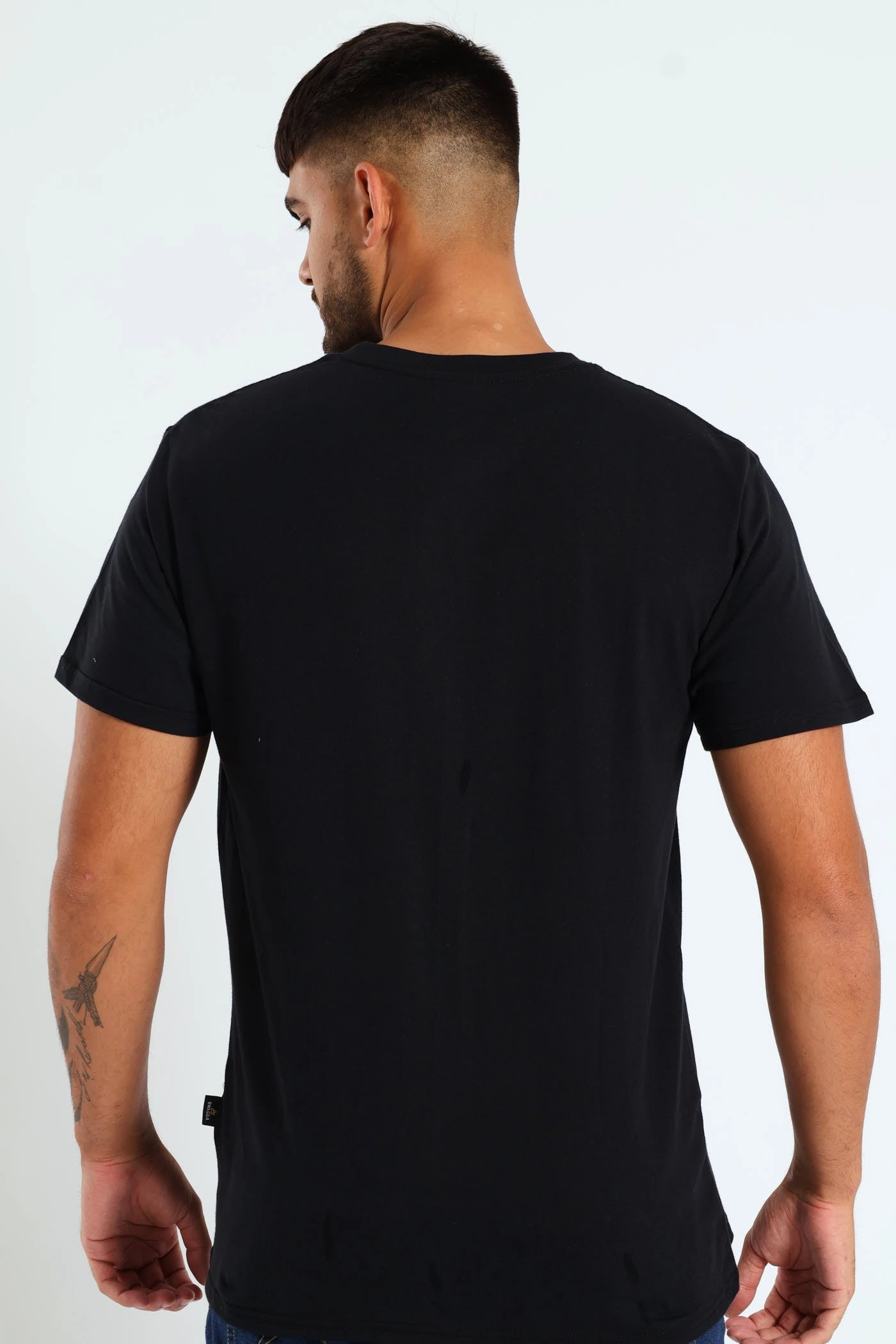 Non Shrink Material Basic Print T-Shirt - Black