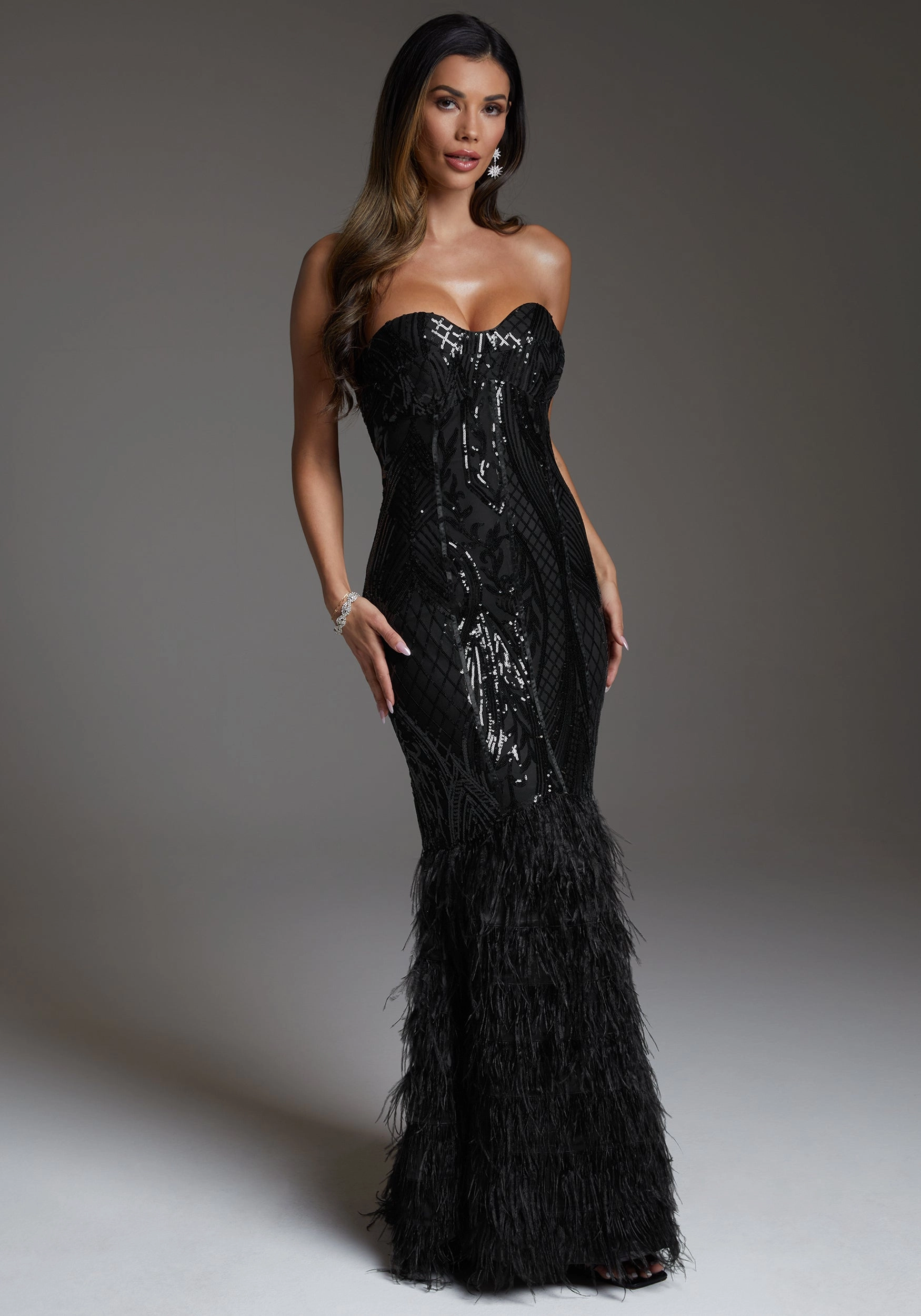 Ruched-Detail Fit Choice Feather Gown