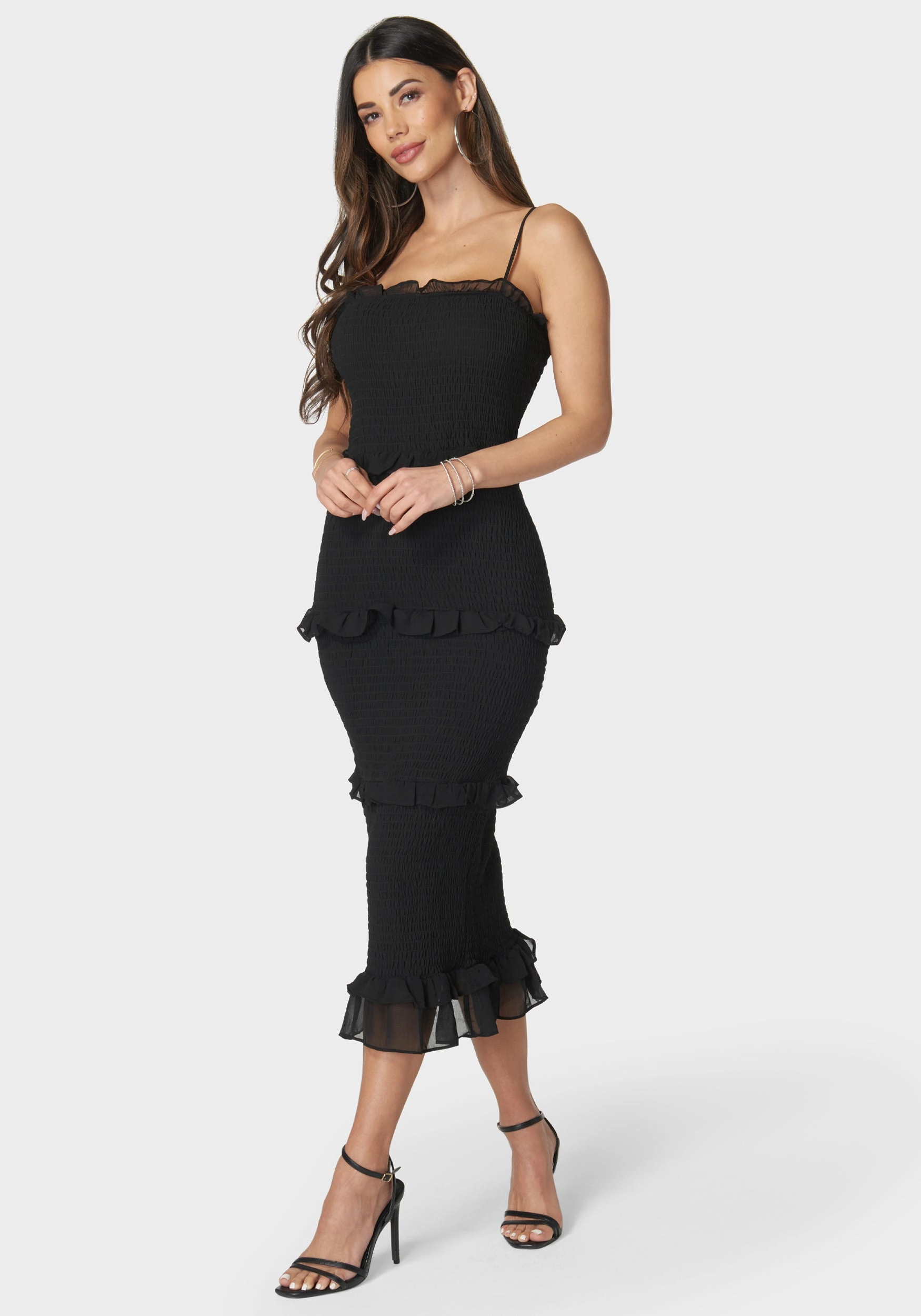 Smooth Feel Georgette Smocked Midi Dress