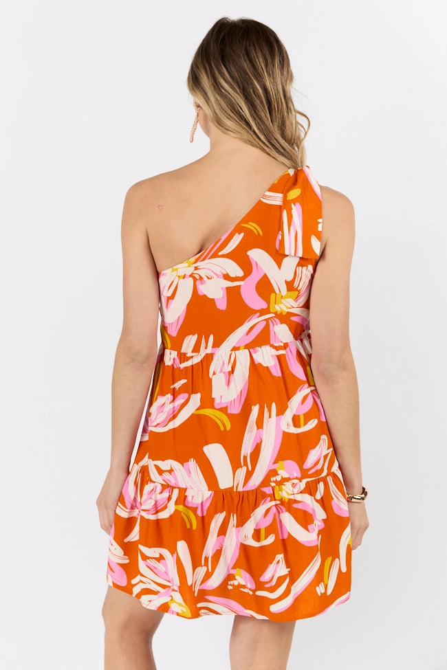 Feminine Fit Stylish Mood Walking On Sunshine Floral Printed One Shoulder Dress FINAL SALE