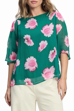 Travel Ready Zipper Closure Mechanism MEADOW FLOWERS BLOUSE - SP9076