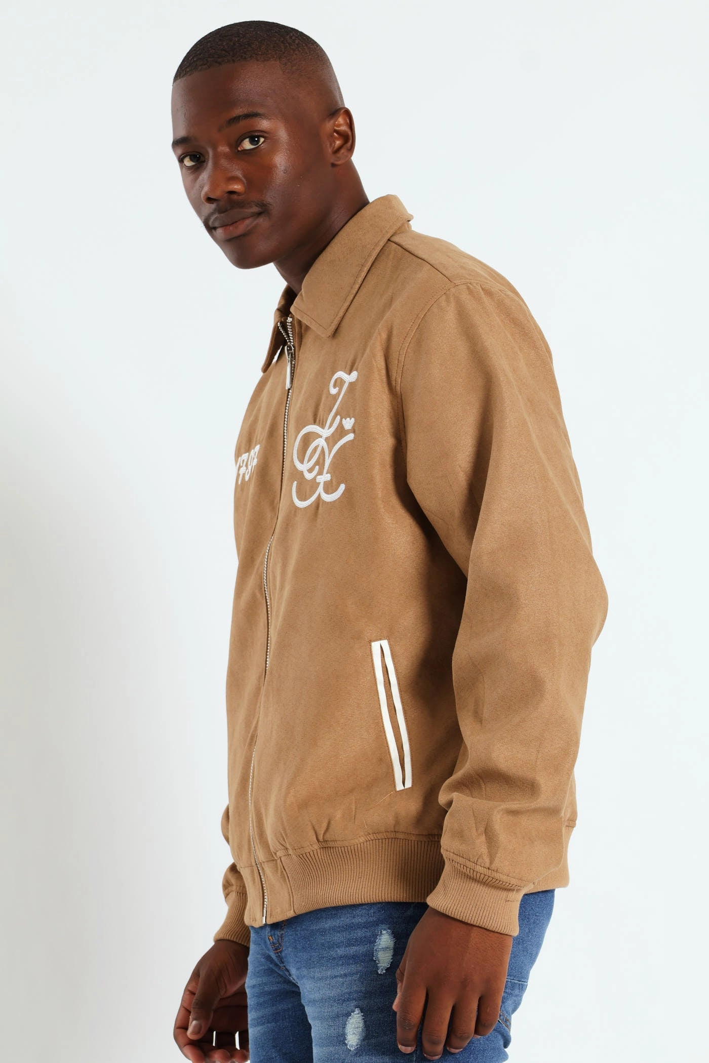 Suede Emroidery Baseball Jacket - Camel All Ground Wrinkle Free Fabric