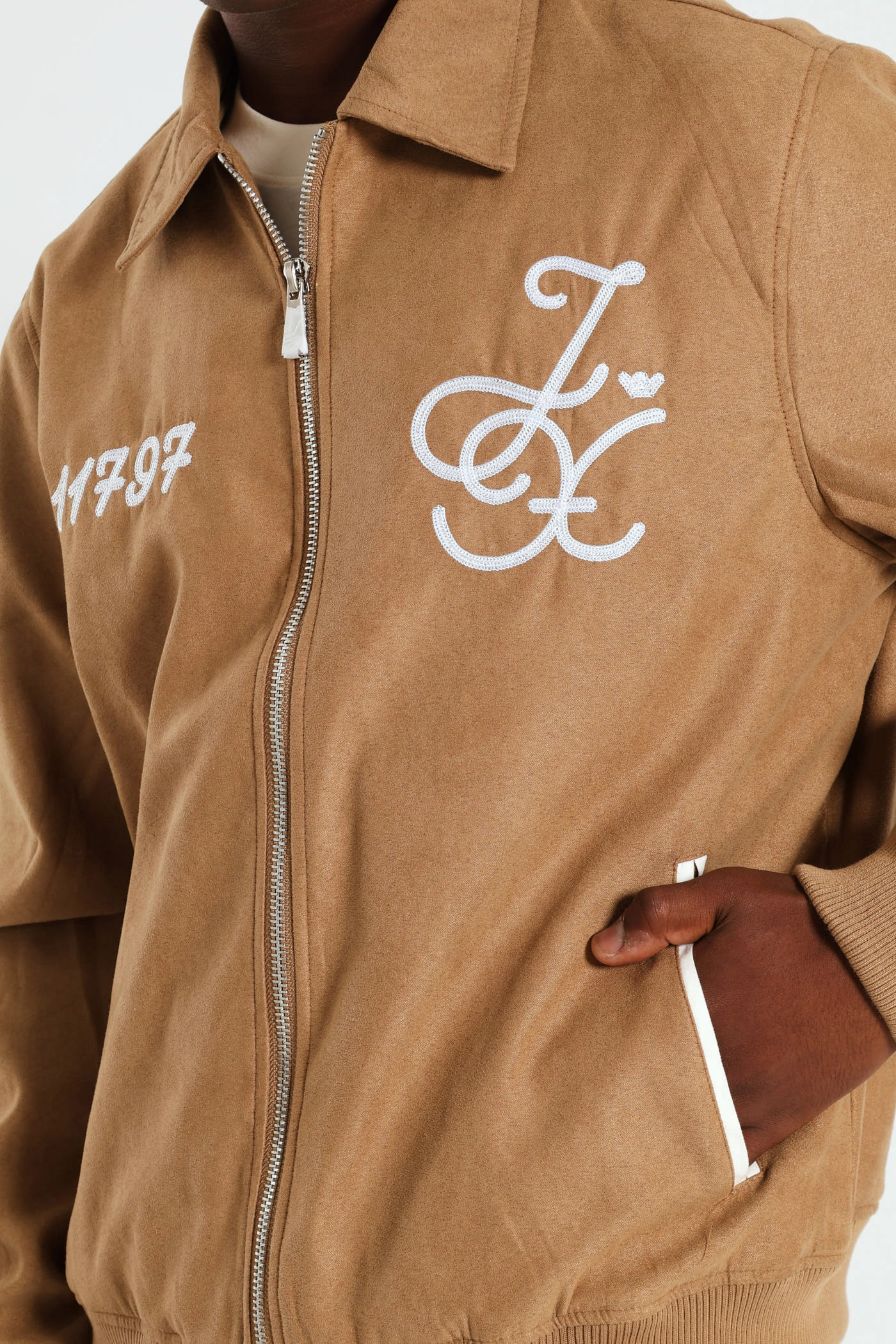Suede Emroidery Baseball Jacket - Camel Windproof Inner Layer