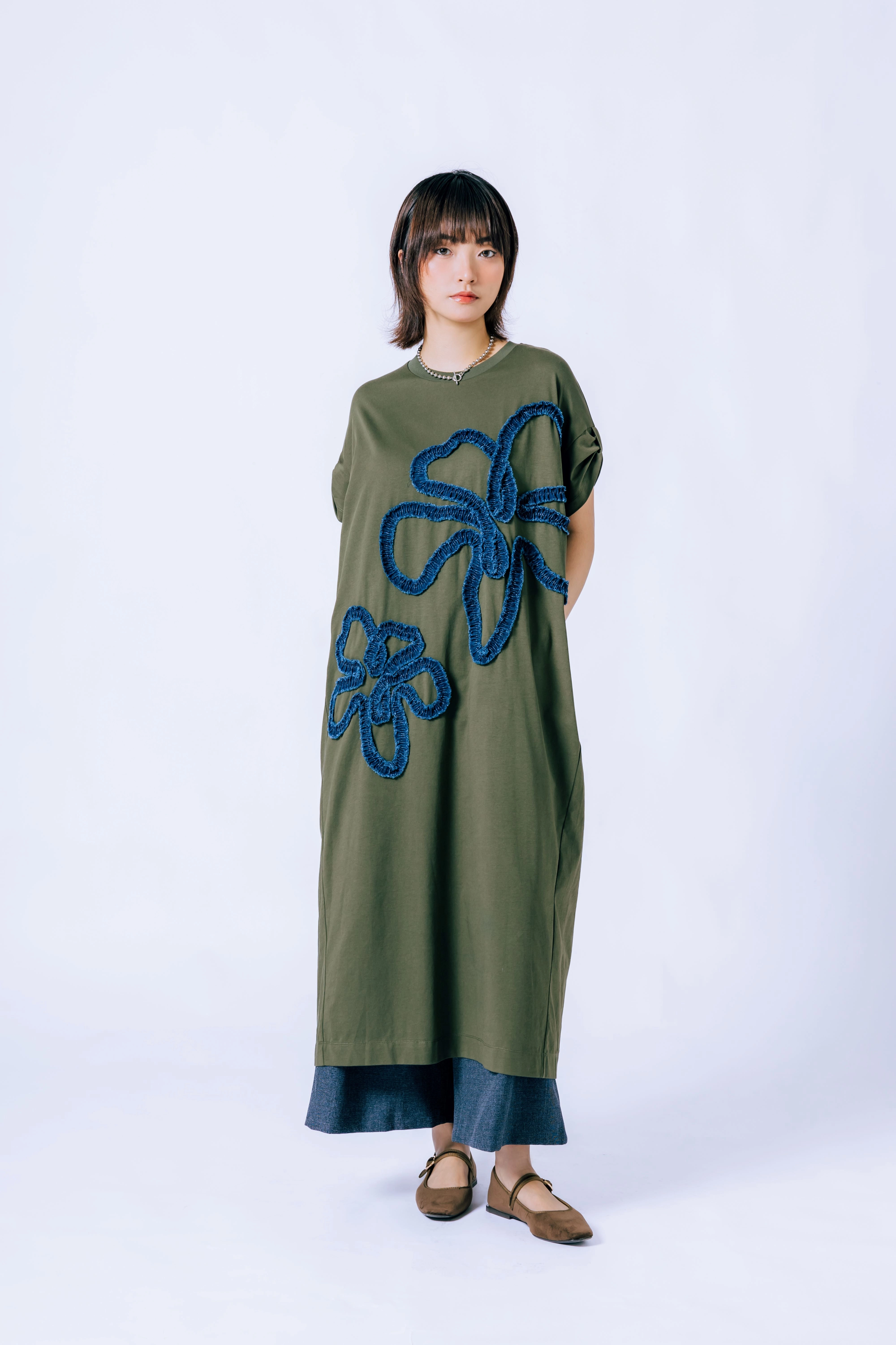 Lux Look Summer Cool Tee - Denim & Chiffon Tape Big Floral Dress