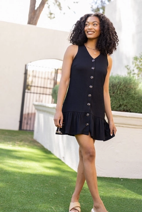 Stylish Appeal Sunset Romance Black Knit Button Front Mini Dress SALE