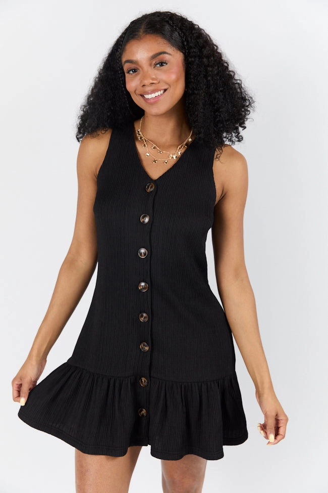 Sunset Romance Black Knit Button Front Mini Dress SALE spring fashion