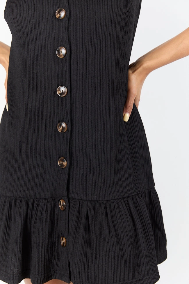 Sunny Lace Chic Layered Wear Sunset Romance Black Knit Button Front Mini Dress SALE