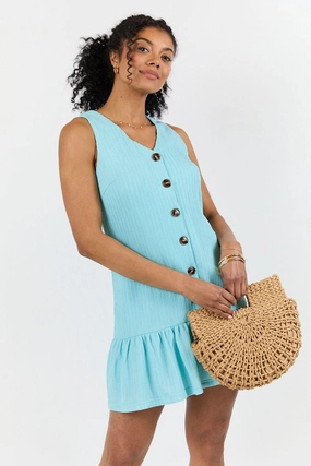 Quick Look Sunset Romance Light Blue Knit Button Front Mini Dress FINAL SALE