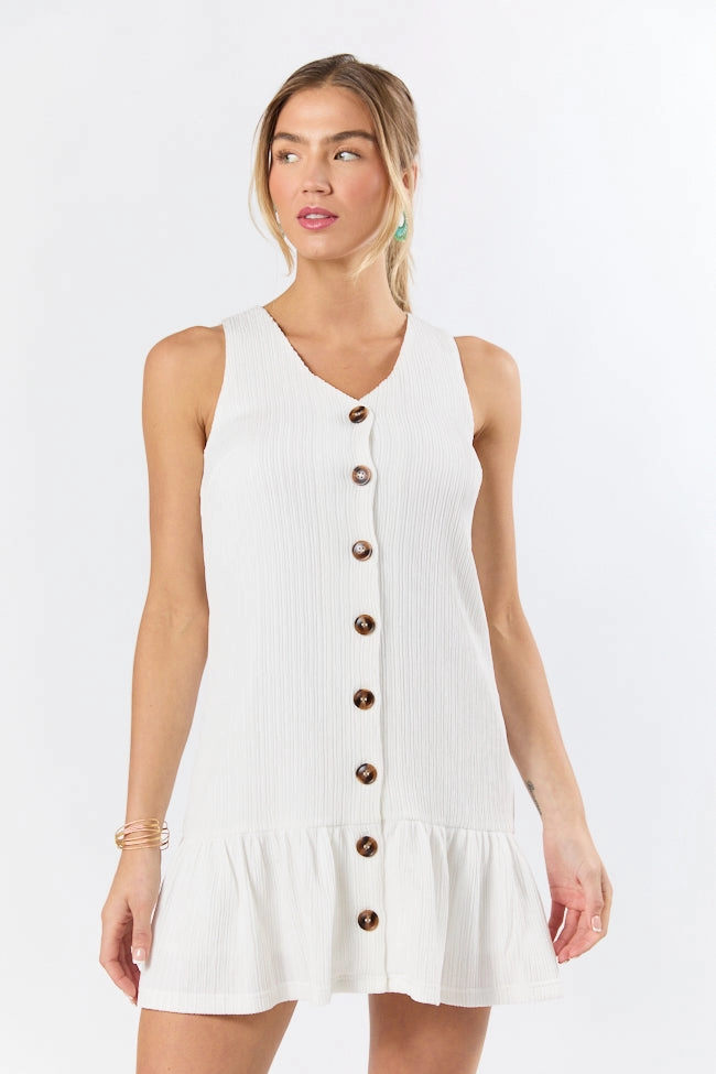 Daily Mood All-Occasion Look Sunset Romance White Knit Button Front Mini Dress FINAL SALE
