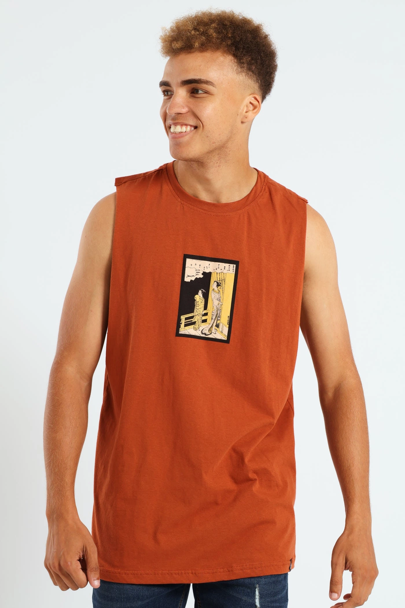 Non Restrictive Silhouette Breathable Yarn Composition Japanese Muscle Hugger Tee - Rust