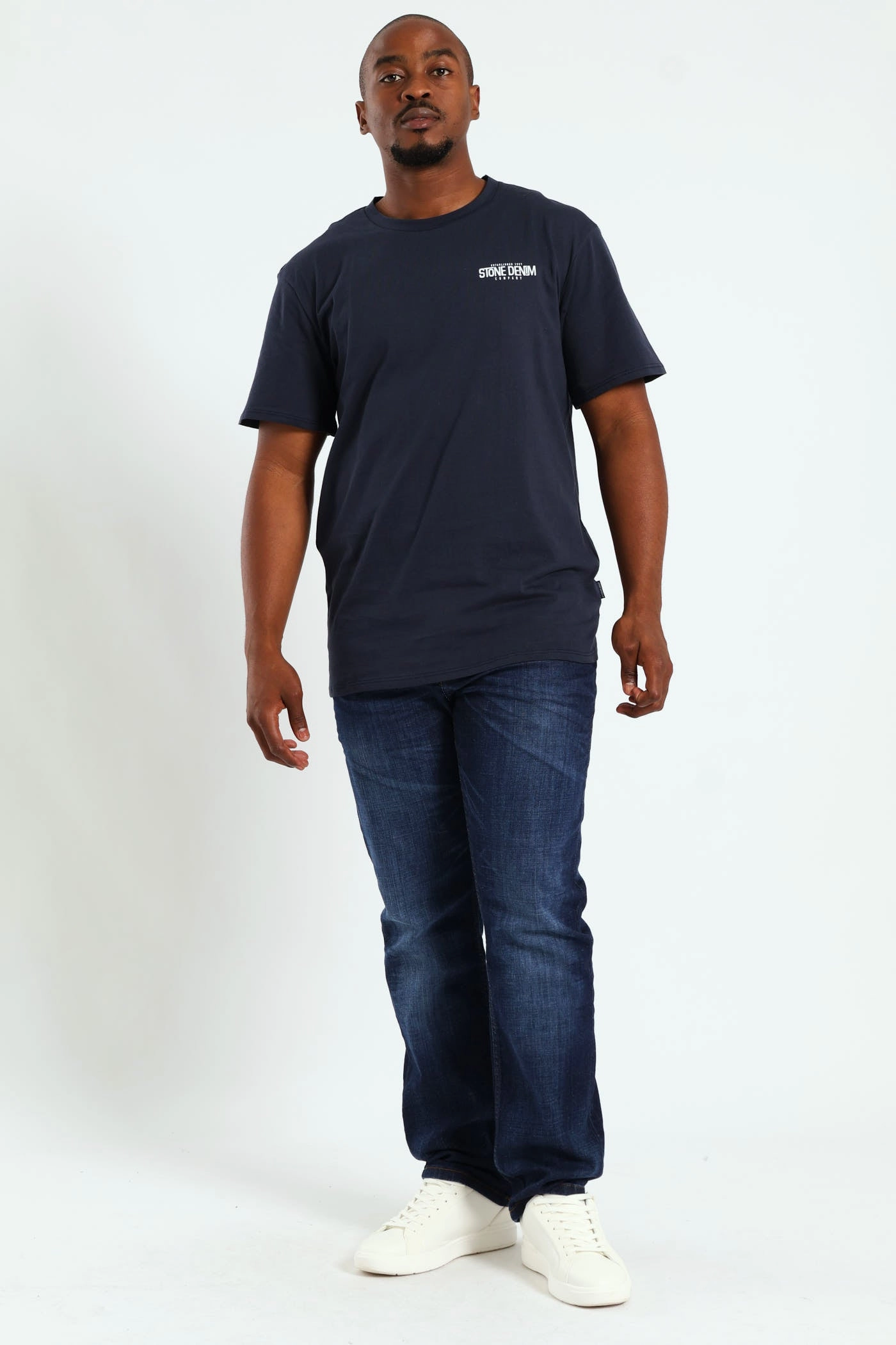Superior Stone Denim Front & Back Print Tee - Navy Work efficiency Heather Jersey Material