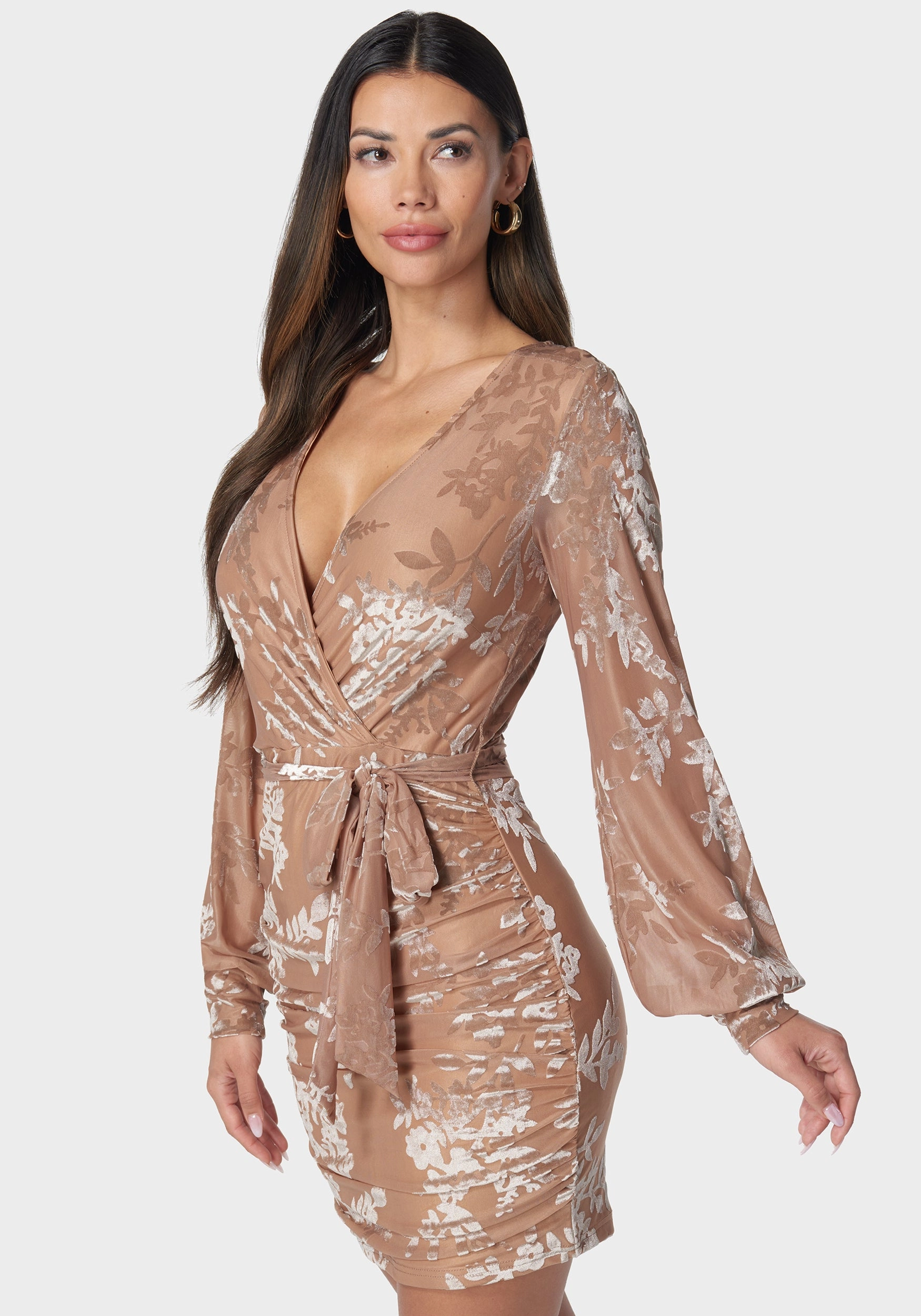 Surplice Burnout Mini Dress Tulle-Overlay