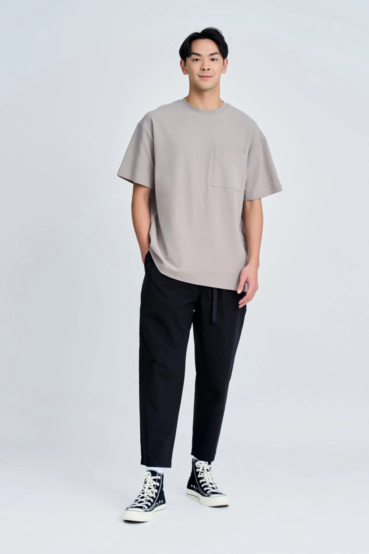 HighNeckCut CompressionFit (C) Oversized Waffle Jersey Tee - Taupe [AT]