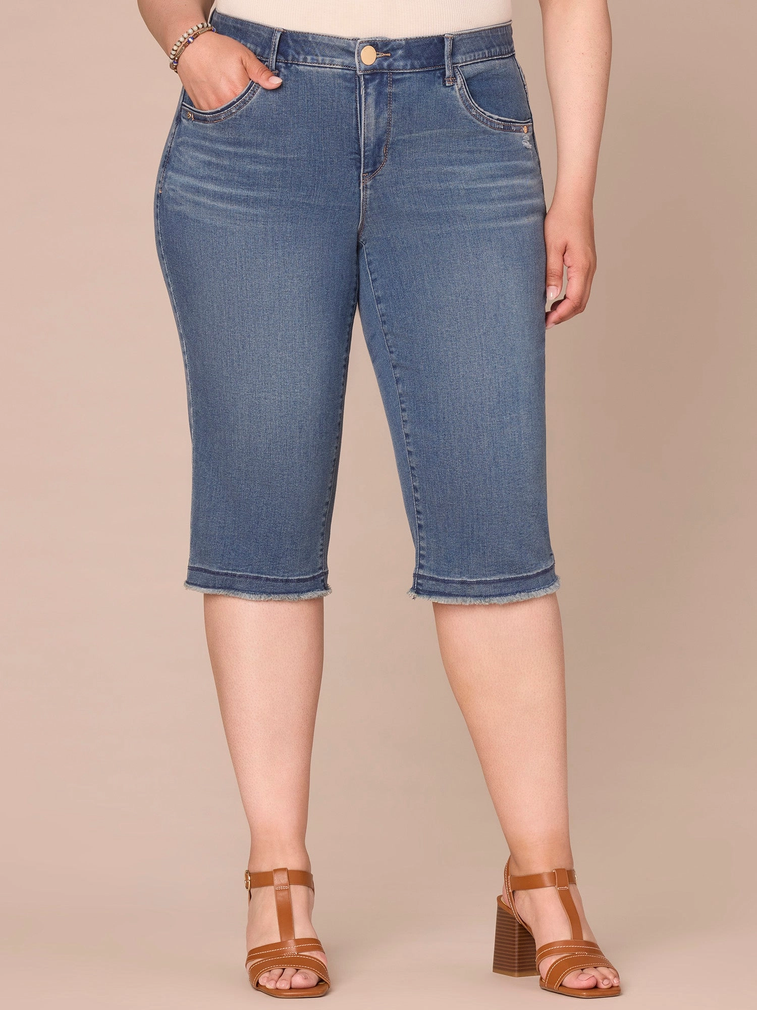 Traveler Gear Stretch Creative Look "Ab"solution? Mid-Rise Rope Cascading D Pocket Plus Size Skimmer Jeans