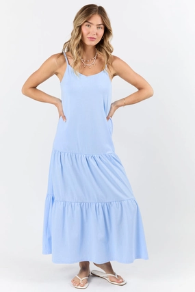 Sweet Melodies Blue Ribbed Knit Maxi Dress FINAL SALE Textured Surface Stylish party wear