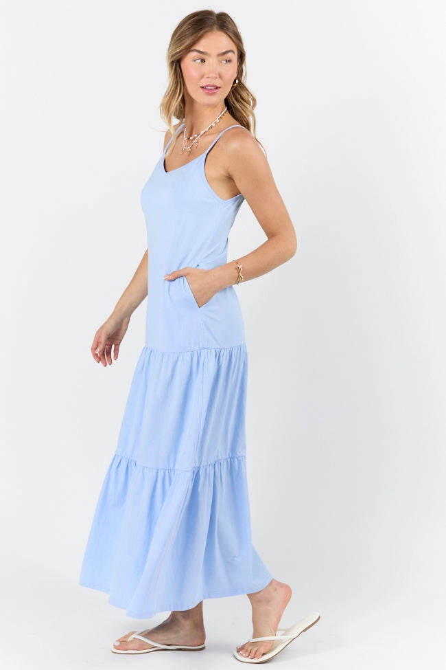Crystal-Detail One-Shoulder Sweet Melodies Blue Ribbed Knit Maxi Dress FINAL SALE