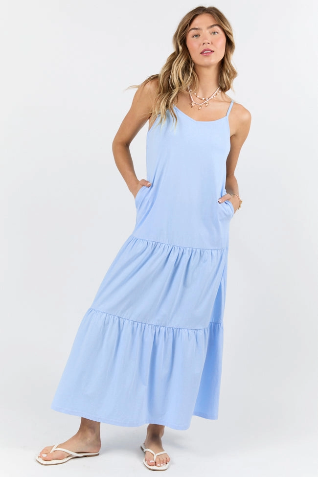 Rose Flush Sweet Melodies Blue Ribbed Knit Maxi Dress FINAL SALE