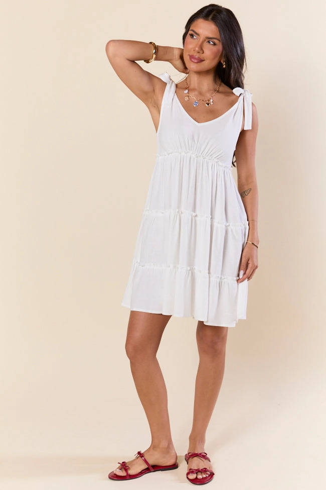 Airy Base Sweetly Tied White Tie Shoulder Mini Dress FINAL SALE