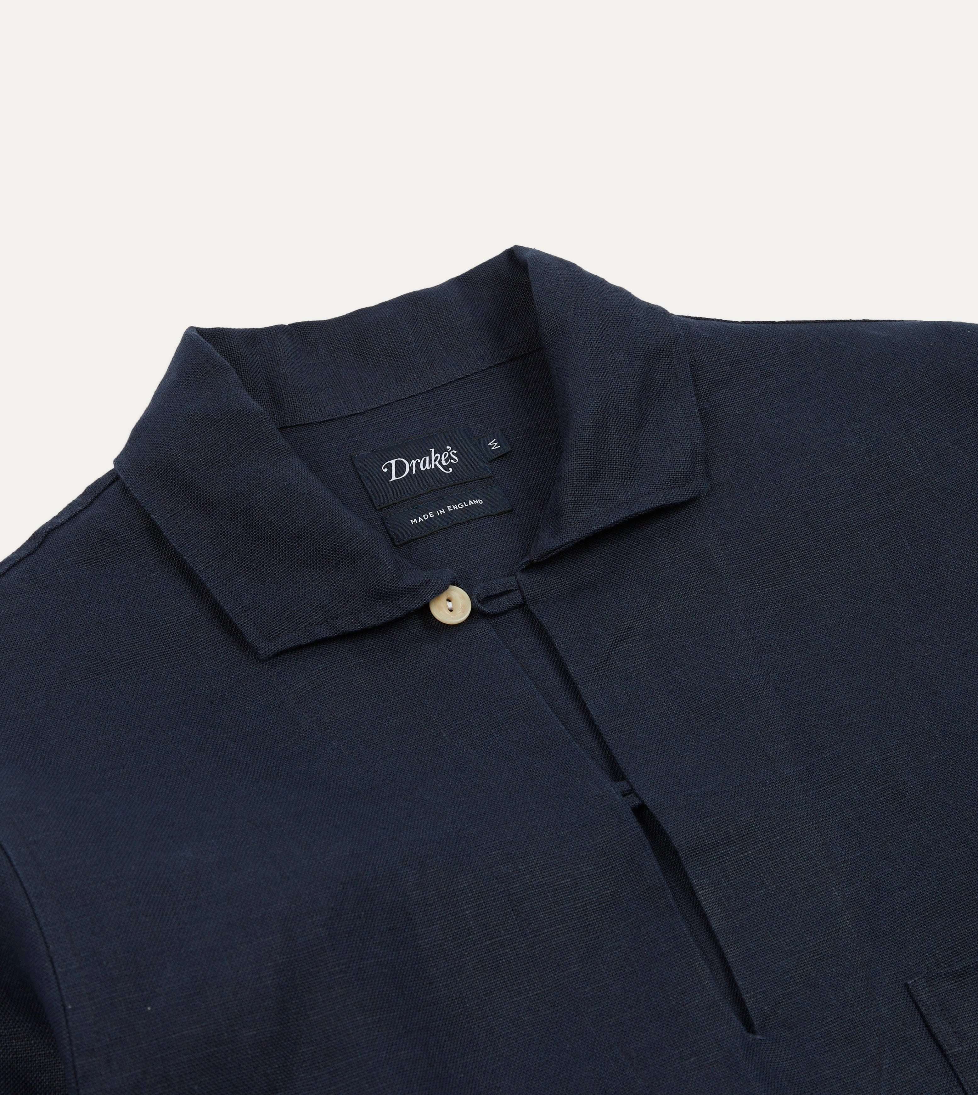 Navy Irish Linen Smock Classic Look Button-up