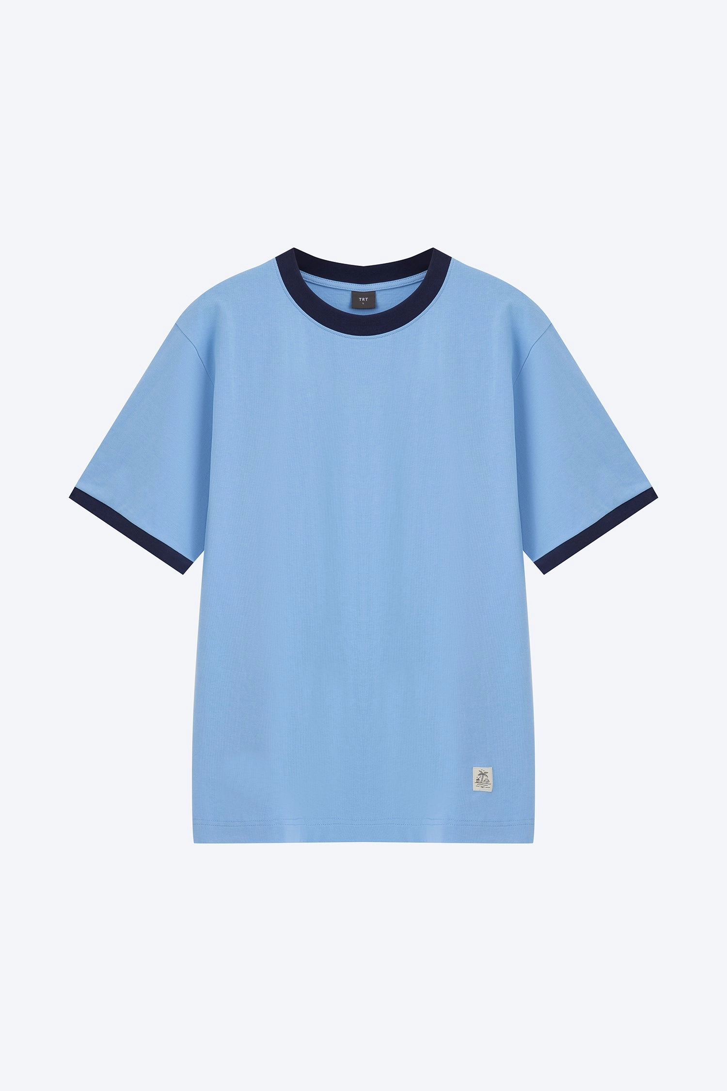 Layered Collar Structure Lightweight Design (A) Relaxed Fit Tee With Vacay Label - Sky Blue