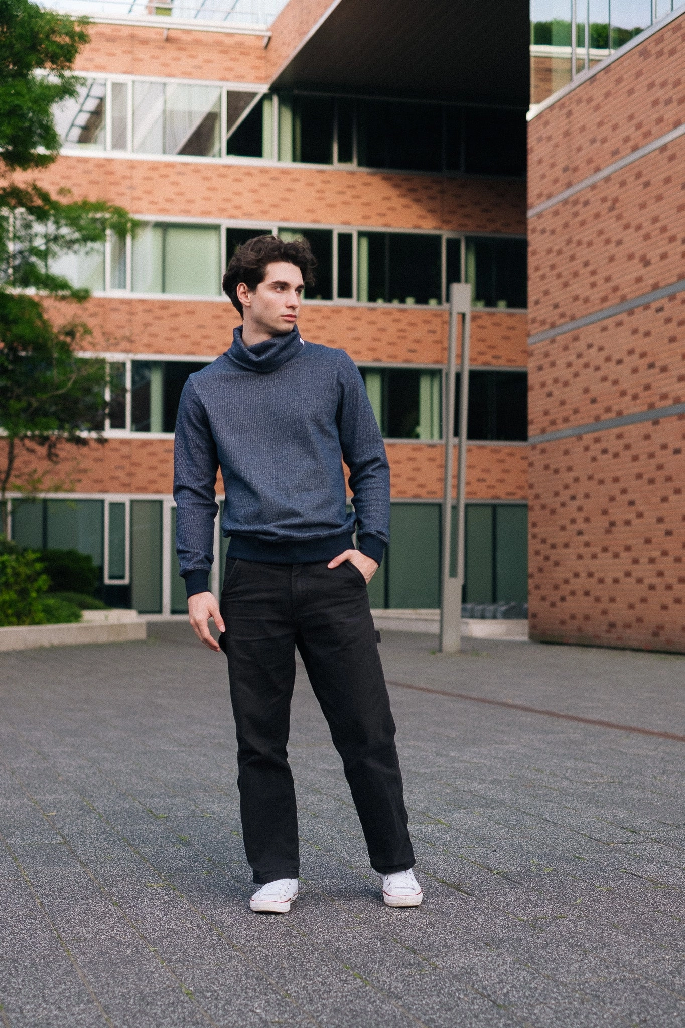 goes with high heels Layered Fit BICOLOR FUNNELNECK / NAVY