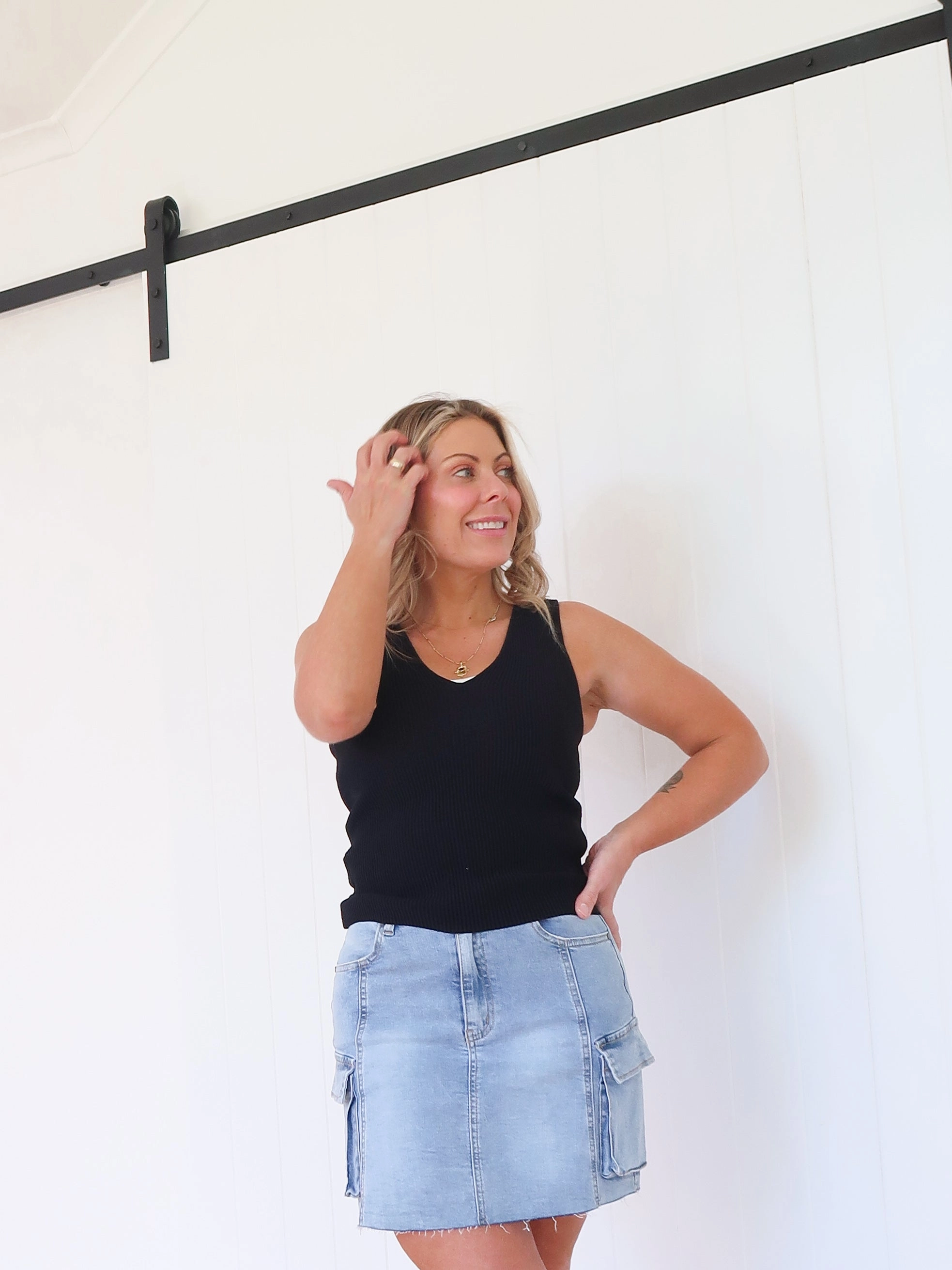 Shirred Back Tamika Denim Skirt