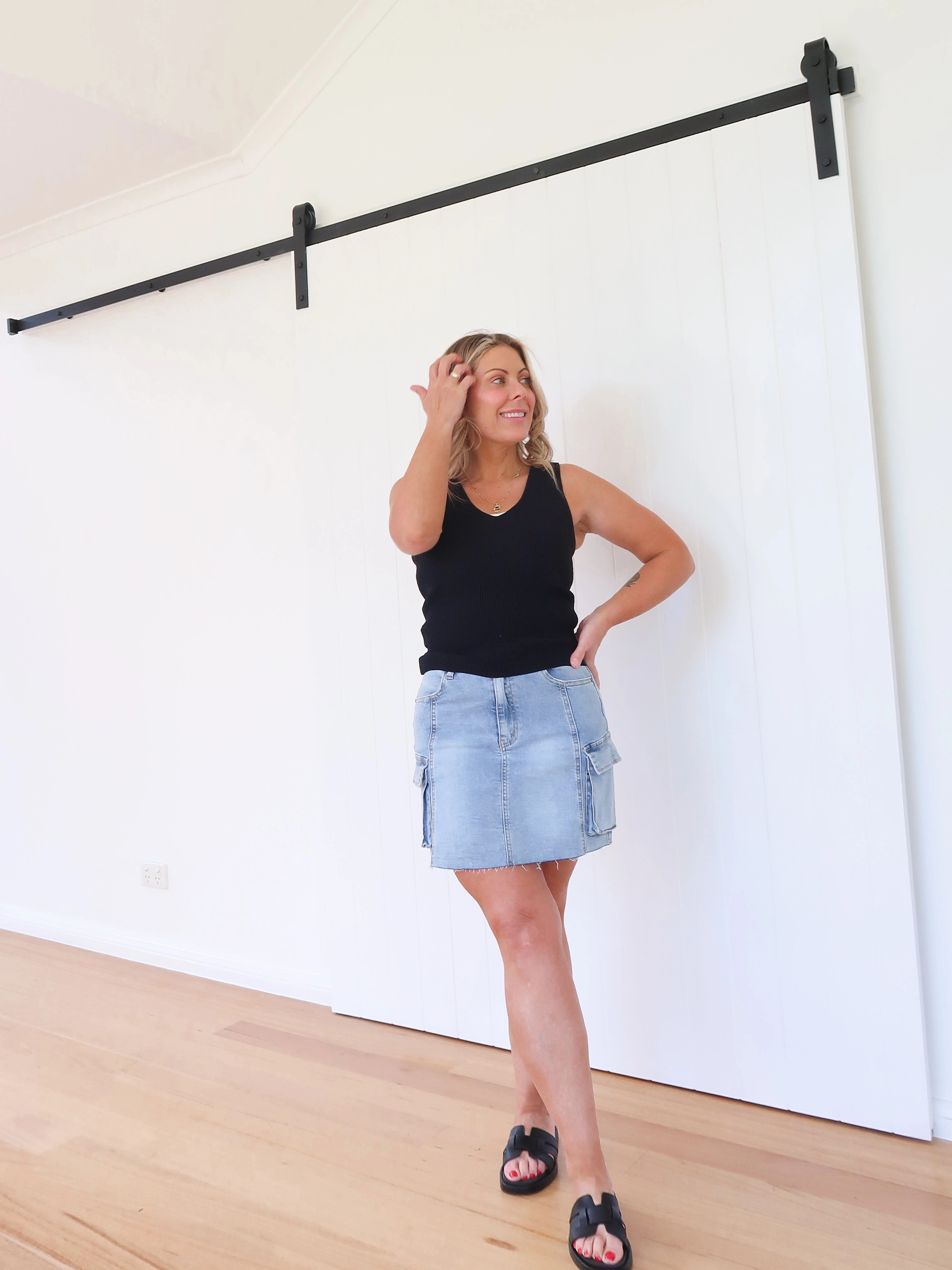 Laser cut Pleated Construction Tamika Denim Skirt