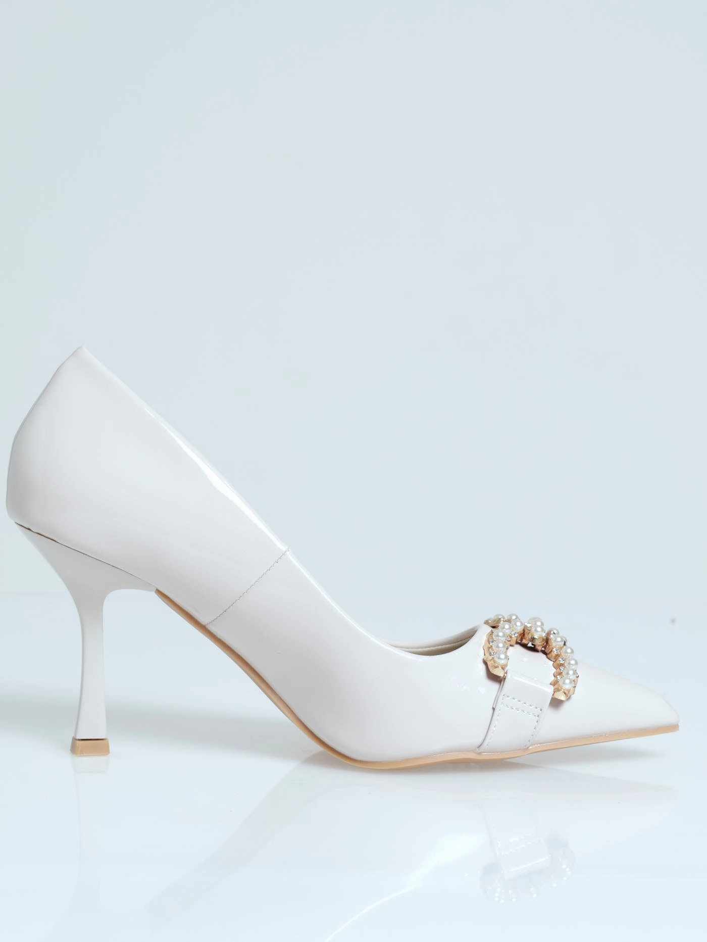 Natural Tones Pink Heels Tapered Metal Trim Court Heel - Off White