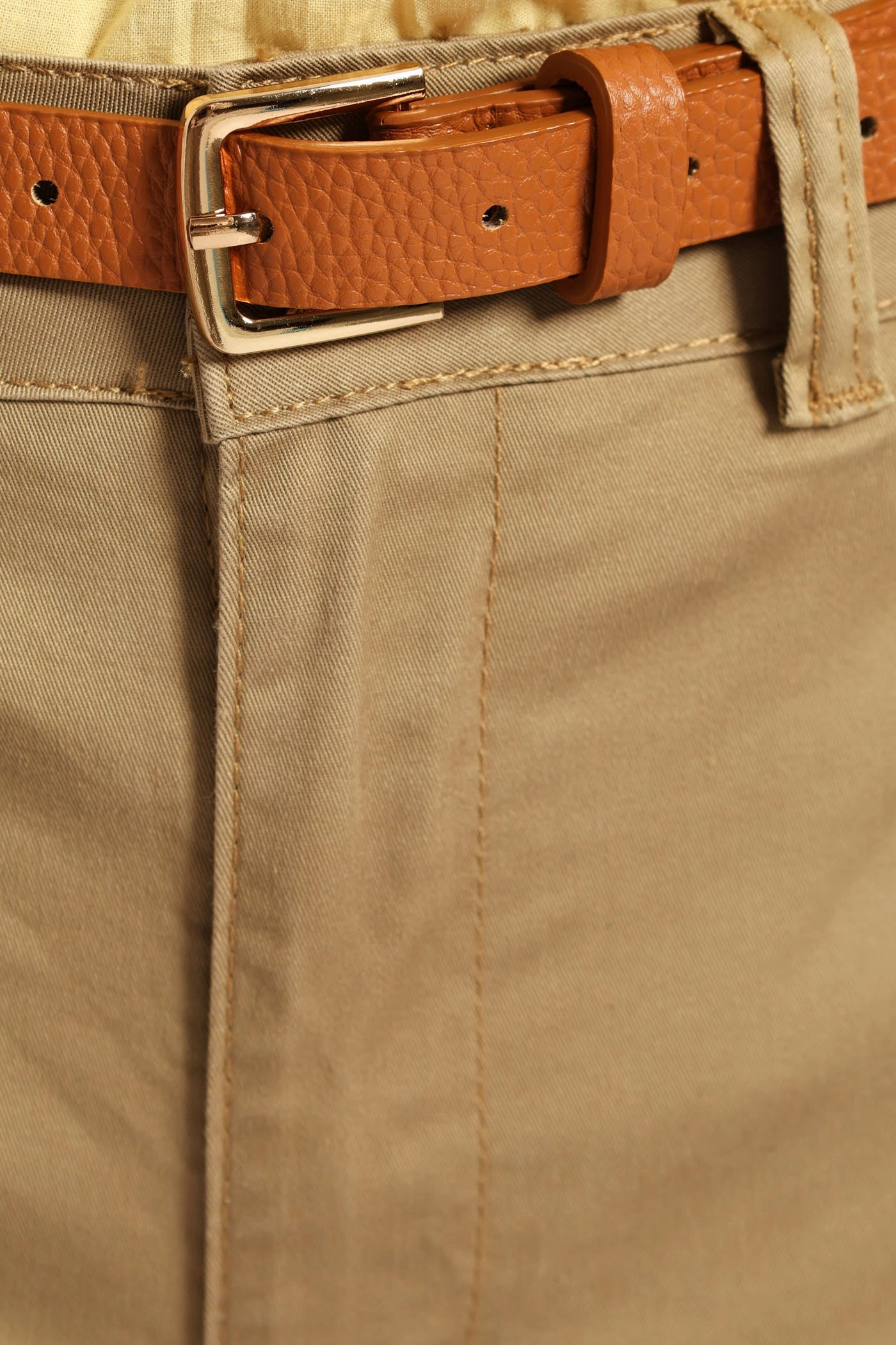 Daily Wear Belted Sateen Chino Capri Shorts - Light Stone