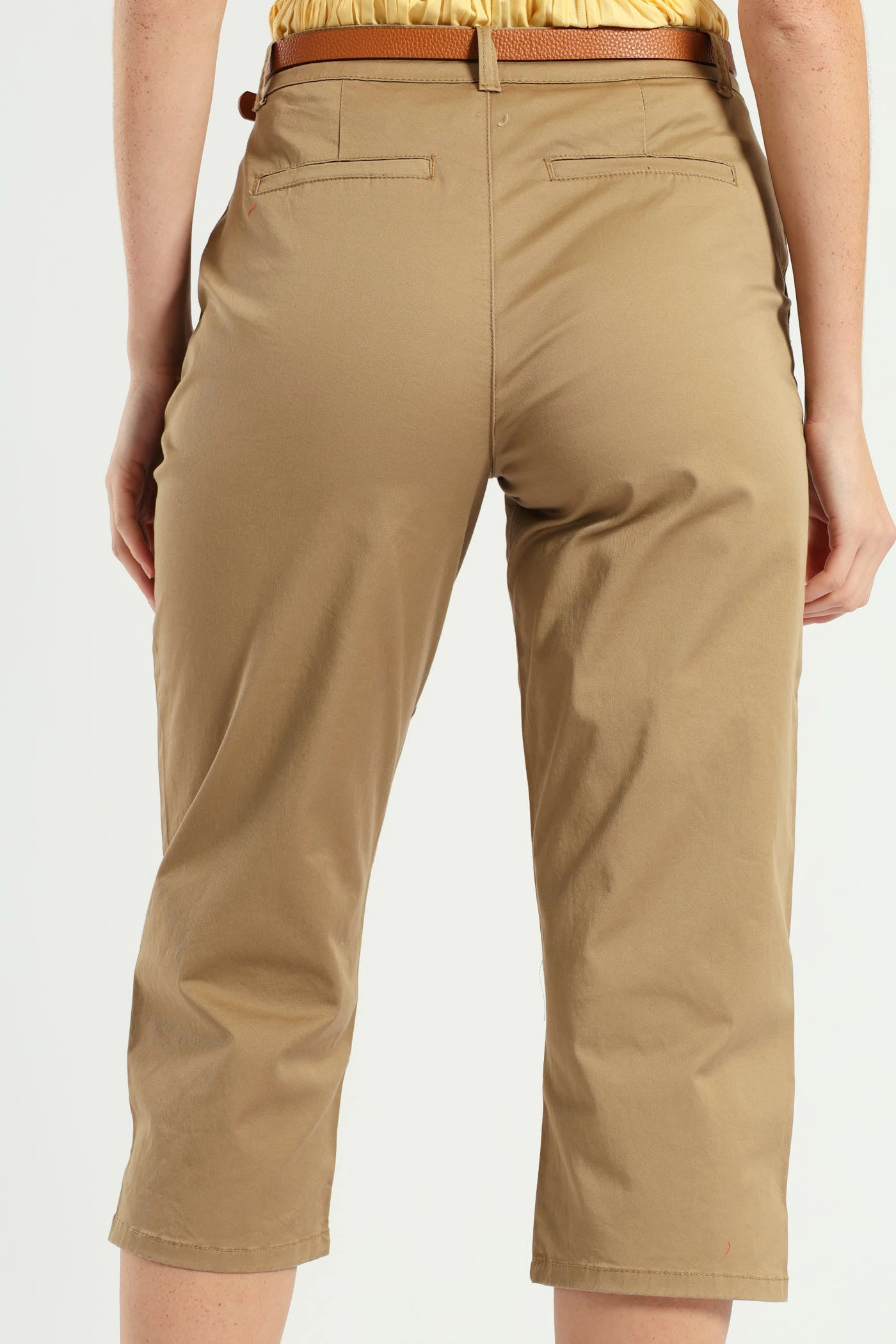 Belted Sateen Chino Capri Shorts - Light Stone Home Style