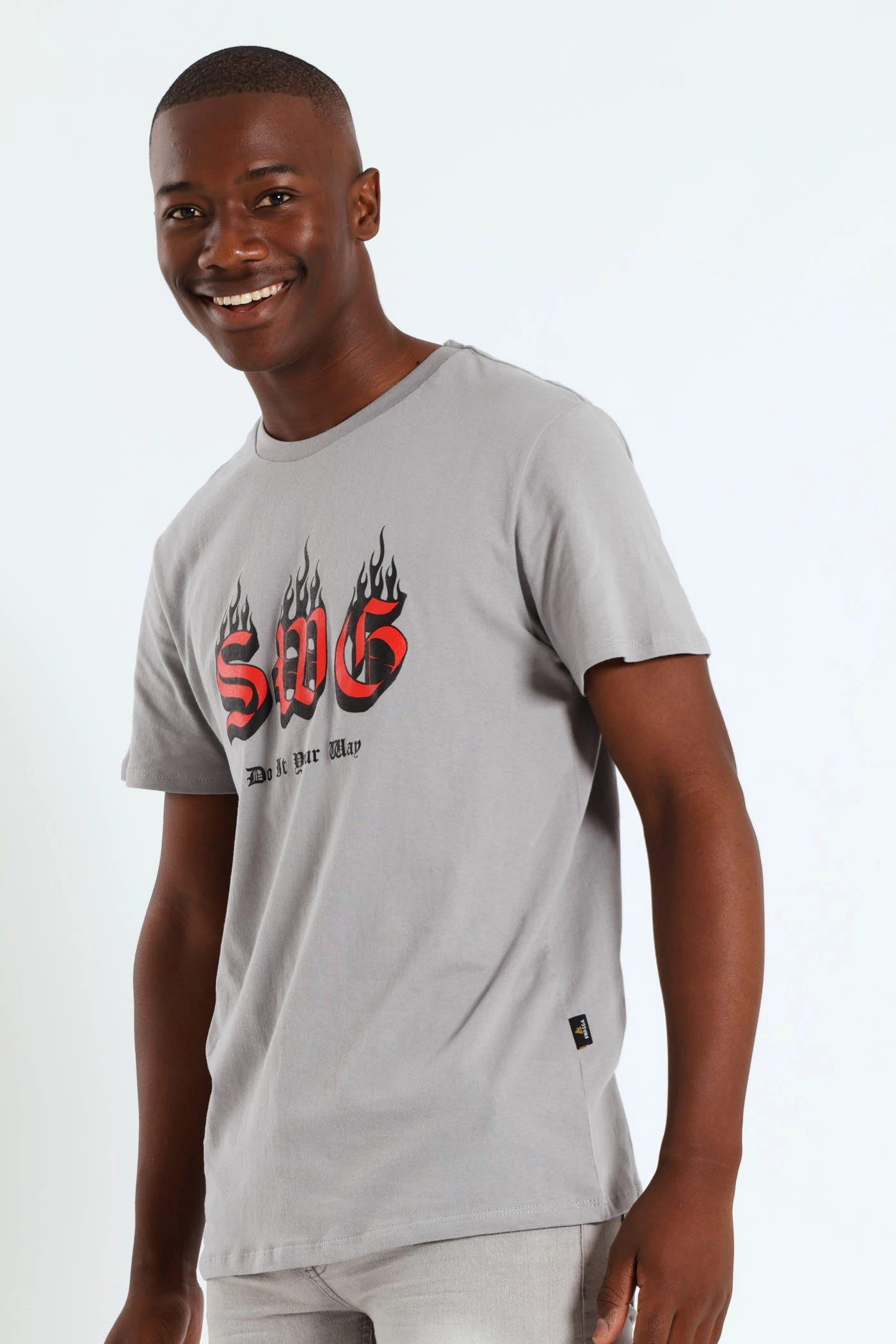 Basic Print T-Shirt - Light Grey Soft Brushed Finish elastic waistband