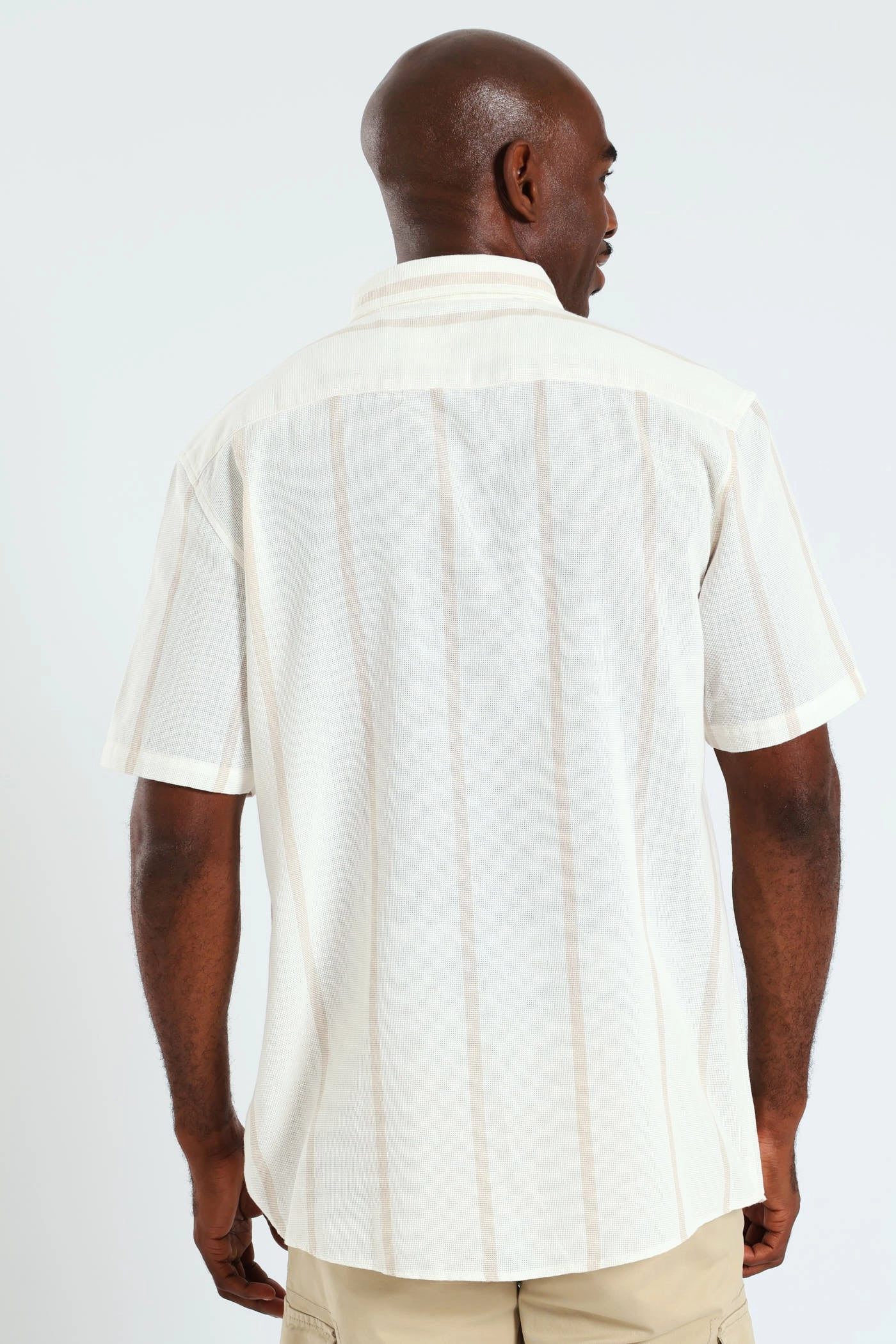 slim cut Button Down Surface Stripe Shirt - Off White