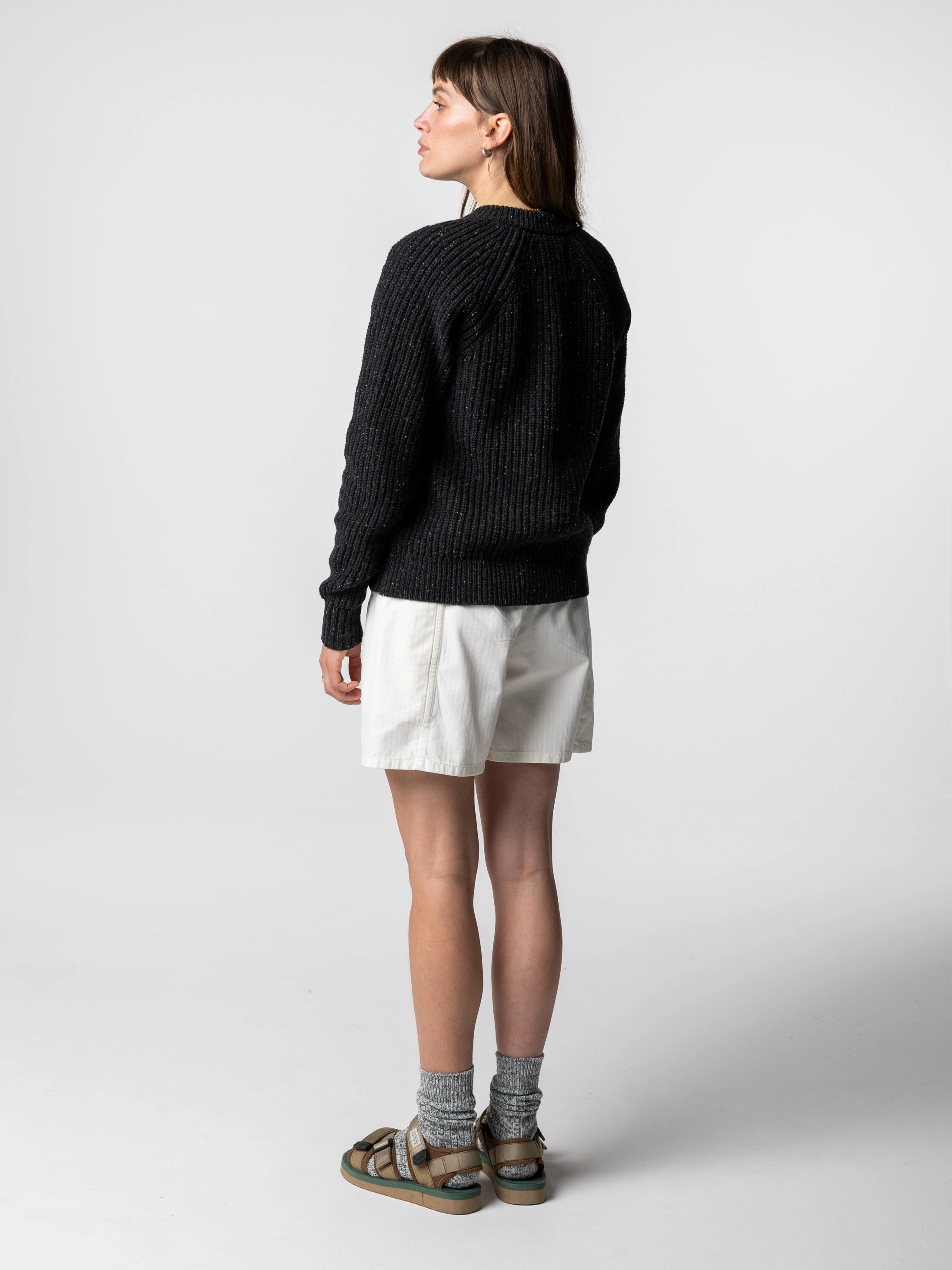 Dimensional Stability Contrast Stitch Women's Mora Crew Neck Cardigan