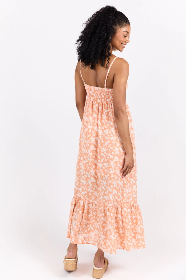 Slim Touch Blooming Beauty Orange Ditsy Floral Midi Dress FINAL SALE