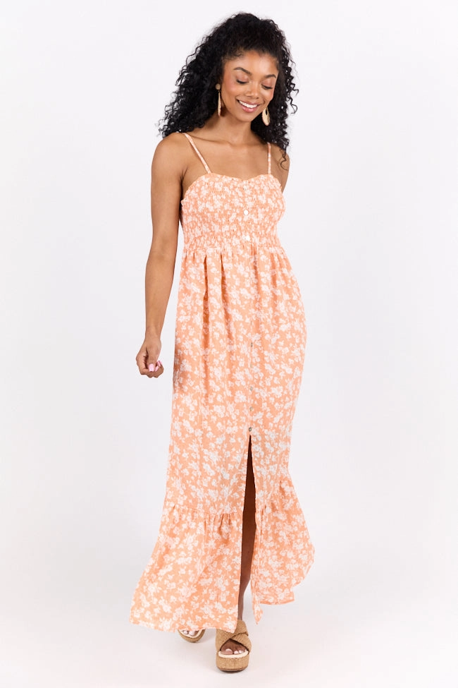 Blooming Beauty Orange Ditsy Floral Midi Dress FINAL SALE Vibrant Aesthetic HypoallergenicFiber