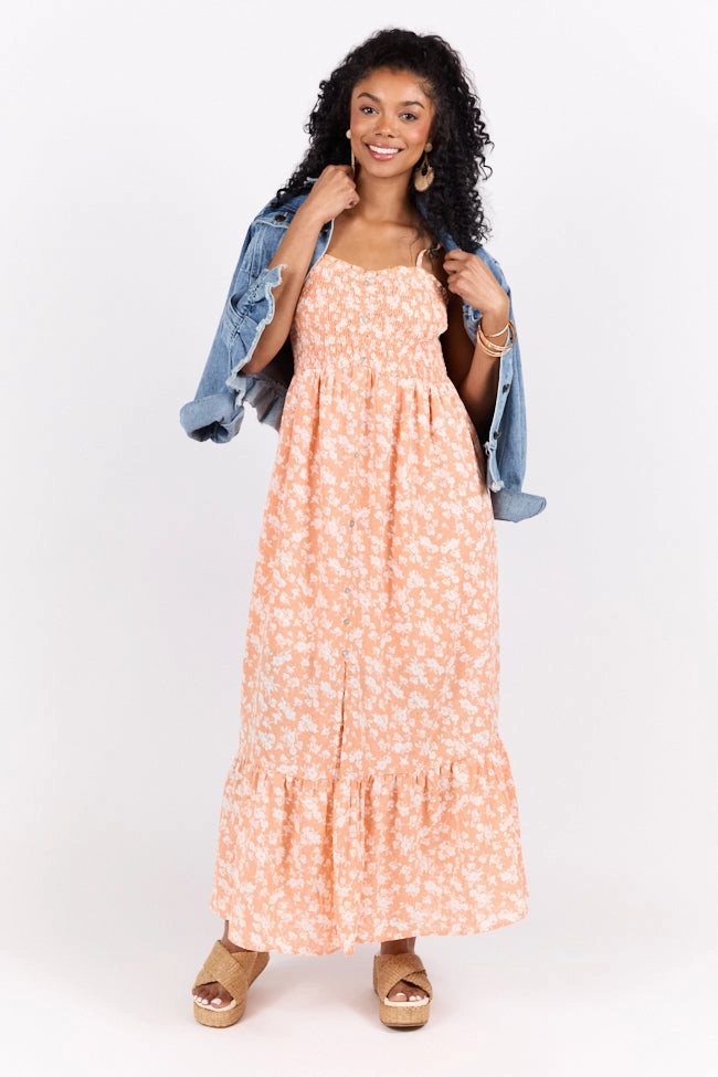 Blooming Beauty Orange Ditsy Floral Midi Dress FINAL SALE Cool Draping luxe feel