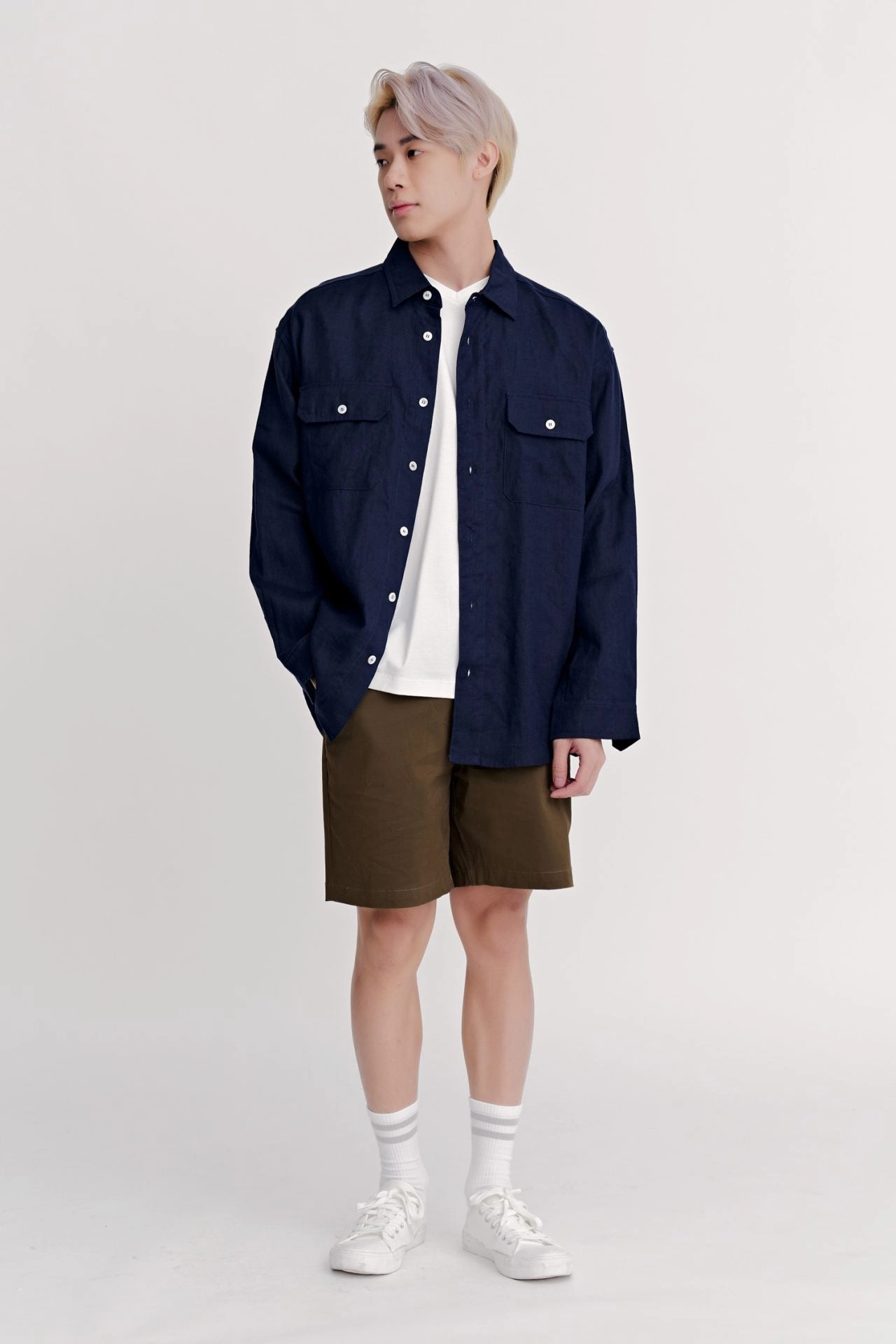 Grid Back Panel (A) Classic Regular-Fit V-Neck Tee