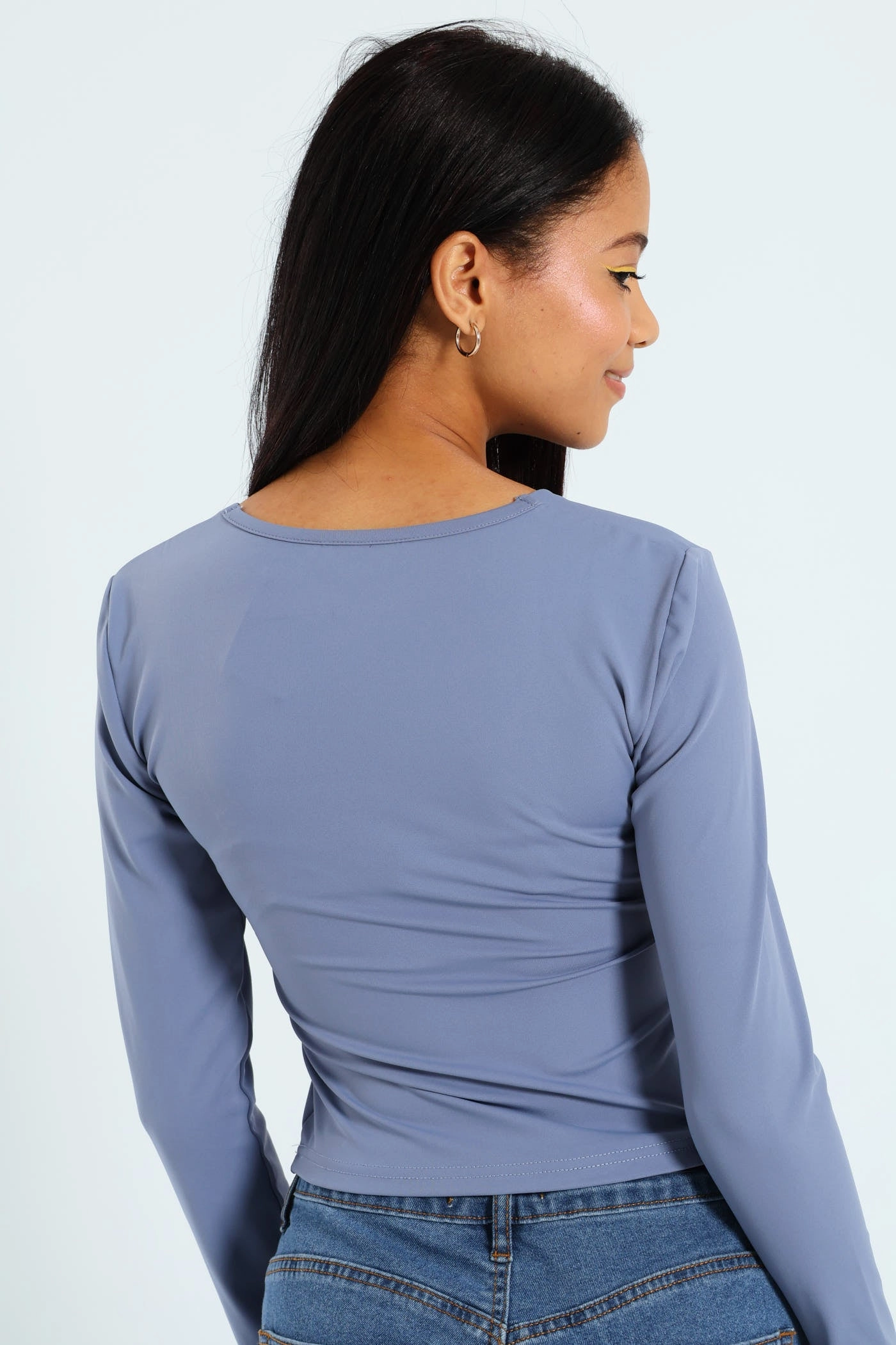 Long Sleeve Skin Tight Basic Square Neck Top - Airforce Eco Friendly Dye