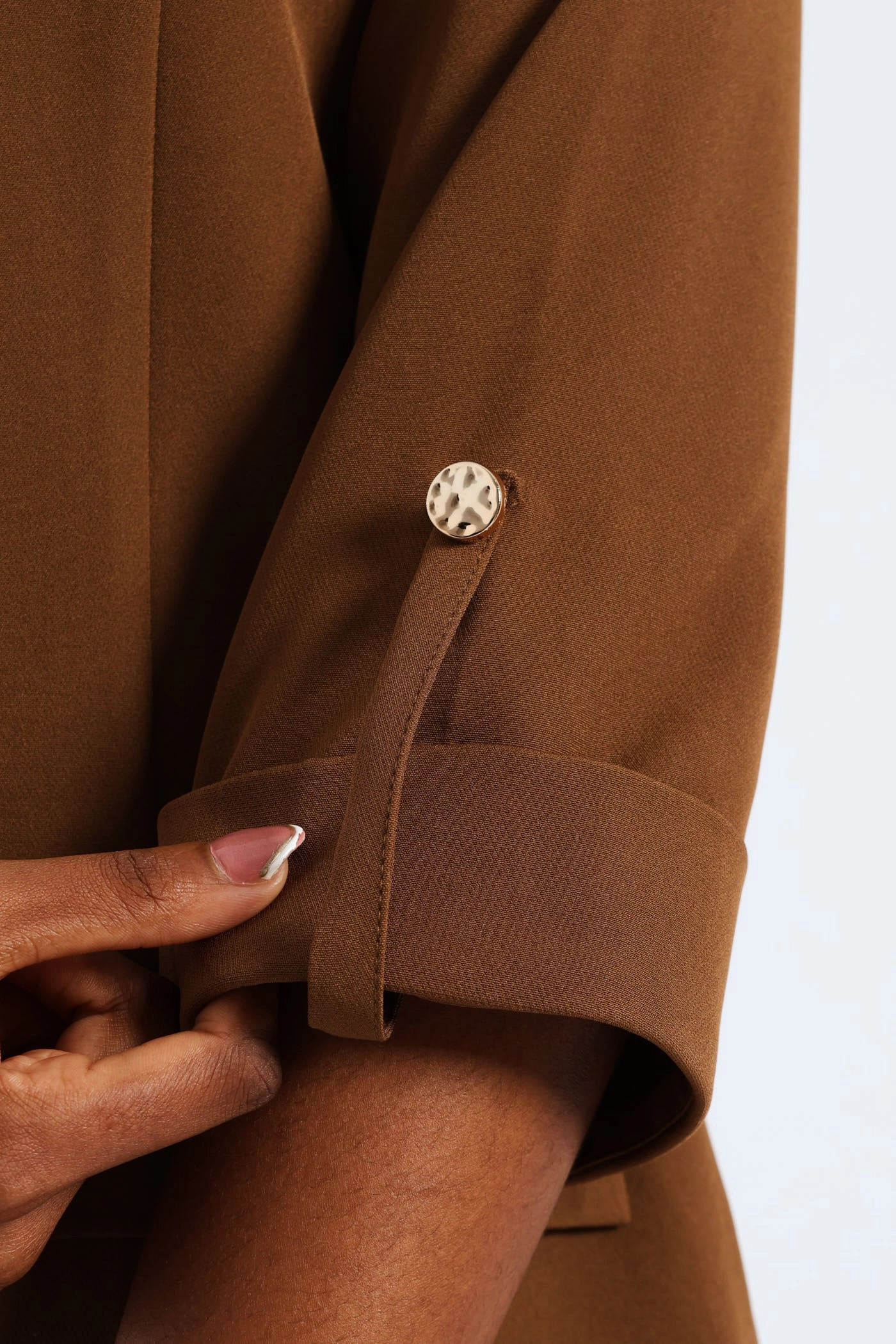 Turn Up Tab Notch Collar Blazer - Brown Relaxed Layers