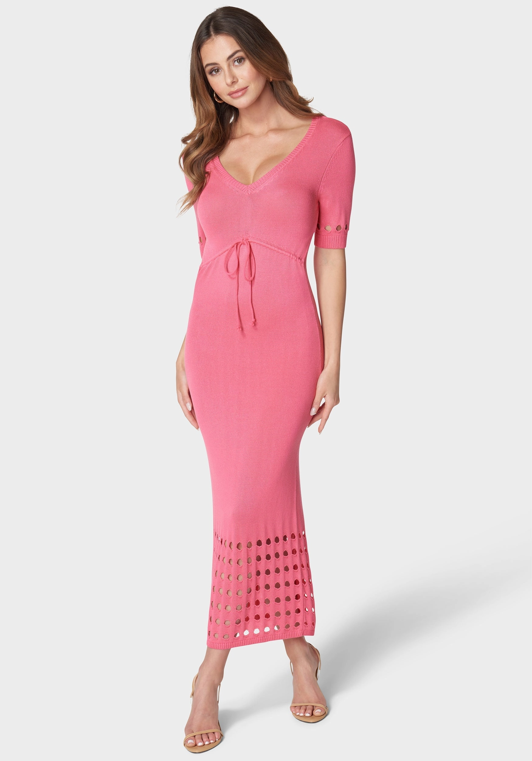 Timeless Appeal Tie Front Cutout Crochet Midi Dress