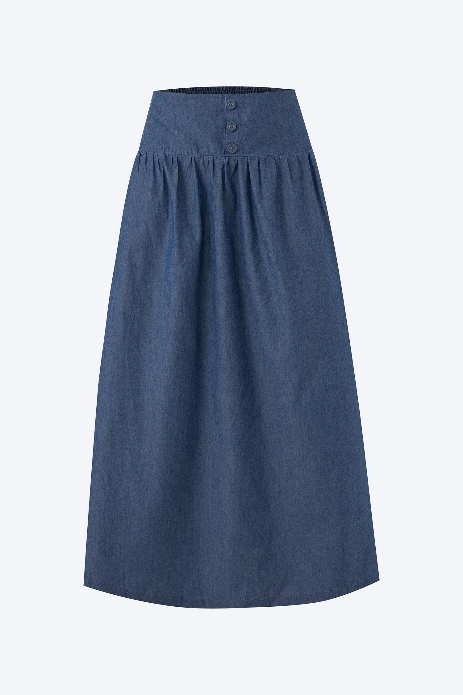 Denim style High Shine Gather Button Front Skirt - Denim [AT]