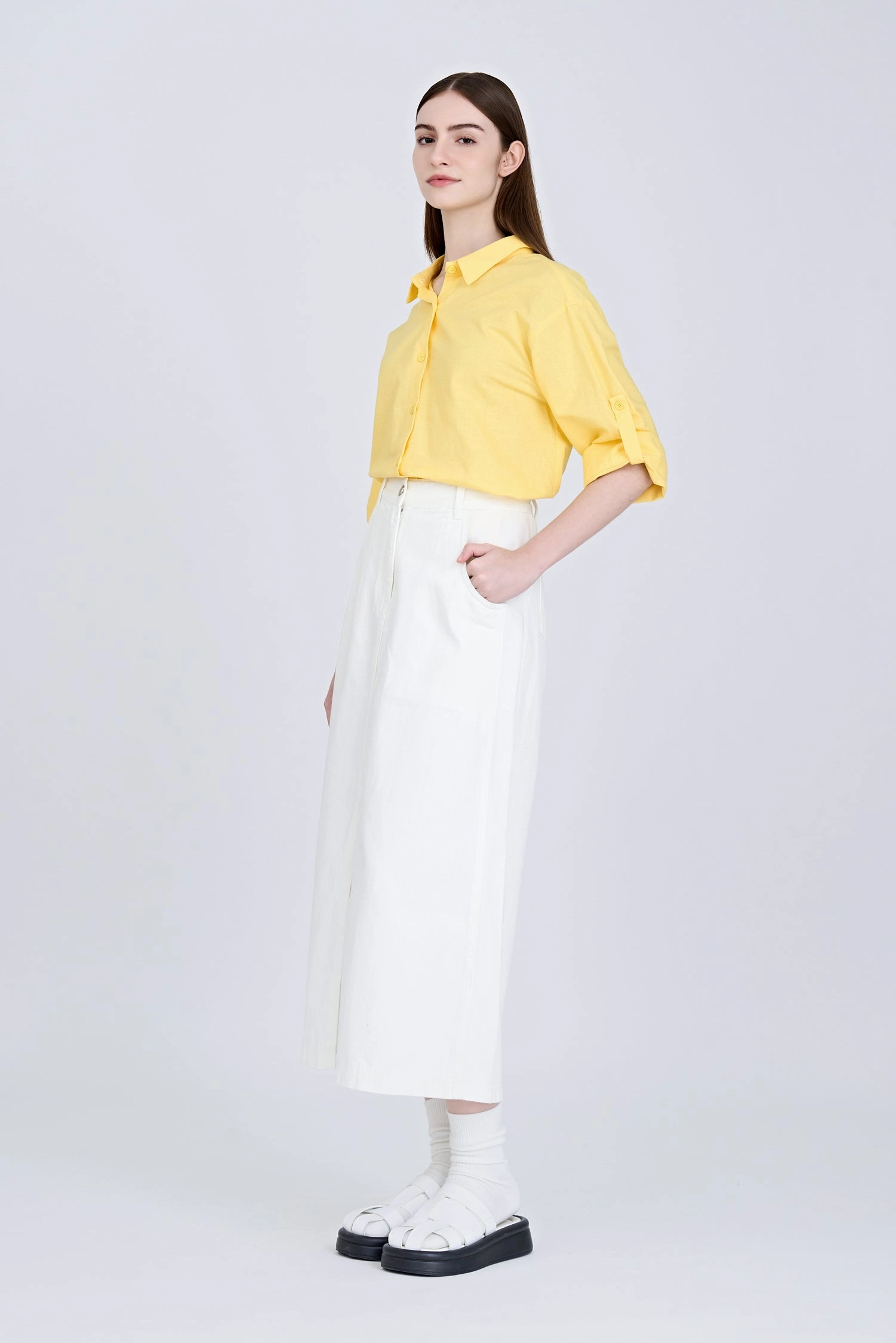 Soft Texture Elegant Look A-Line Skirt - Cream